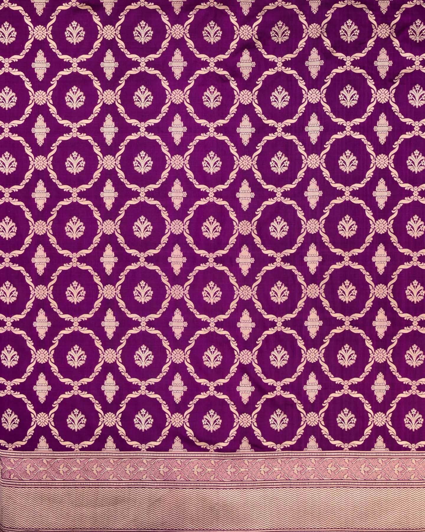 Purple Banarasi Gold Zari Jangla Buti Cutwork Brocade Handwoven Katan Silk Saree - By HolyWeaves, Benares