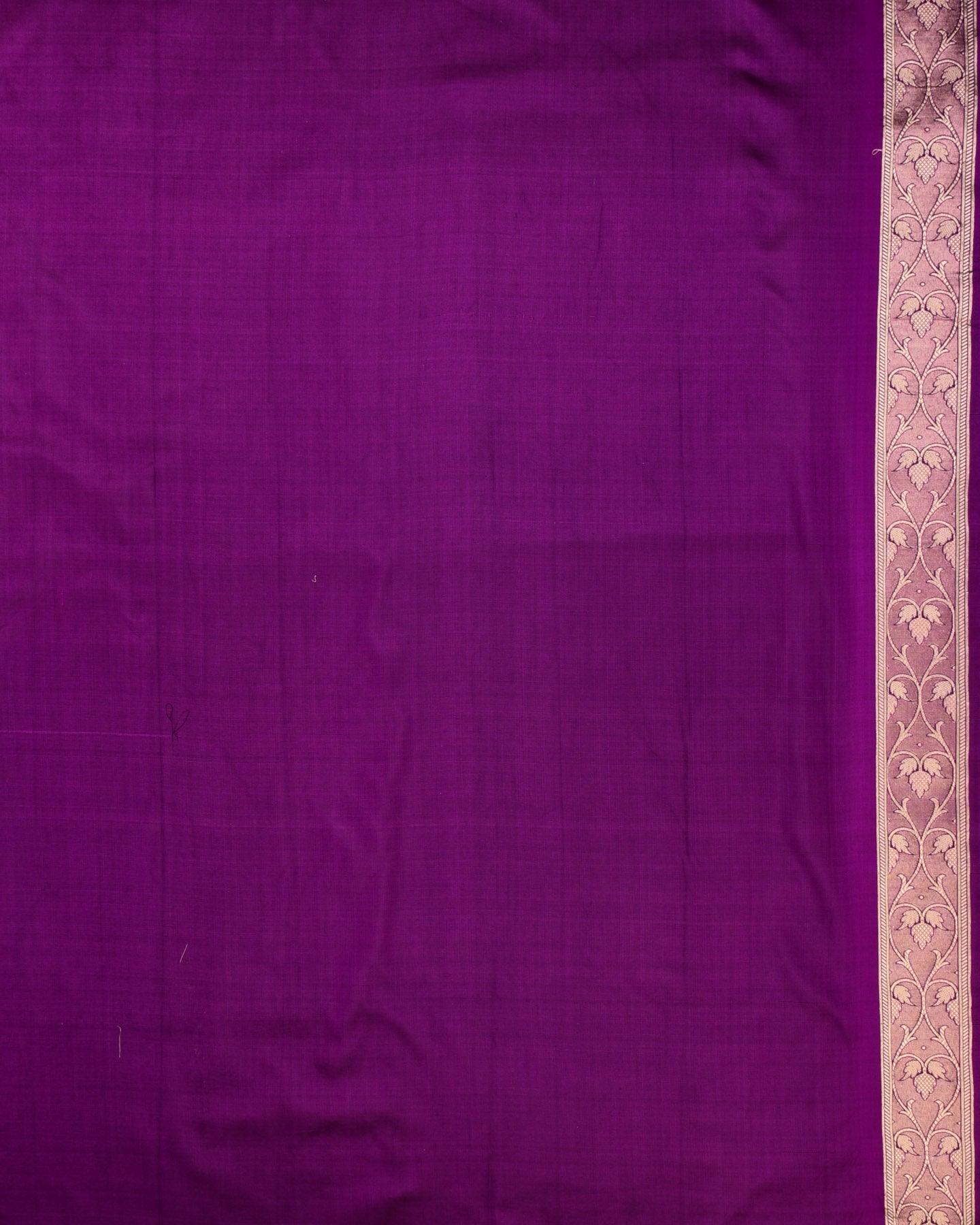 Purple Banarasi Gold Zari Jangla Buti Cutwork Brocade Handwoven Katan Silk Saree - By HolyWeaves, Benares