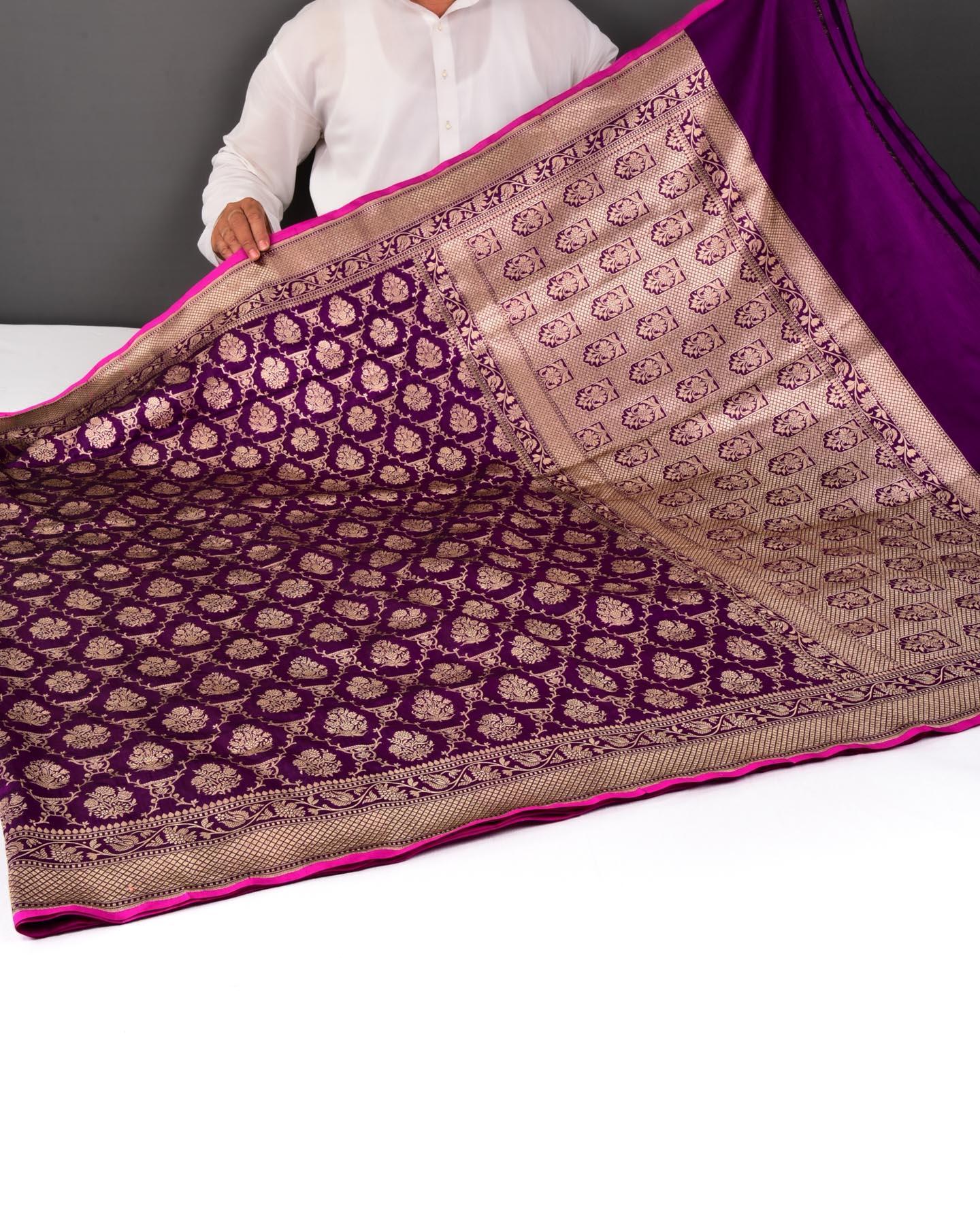 Purple Banarasi Gold Zari Jangla Cutwork Brocade Handwoven Katan Silk Saree - By HolyWeaves, Benares