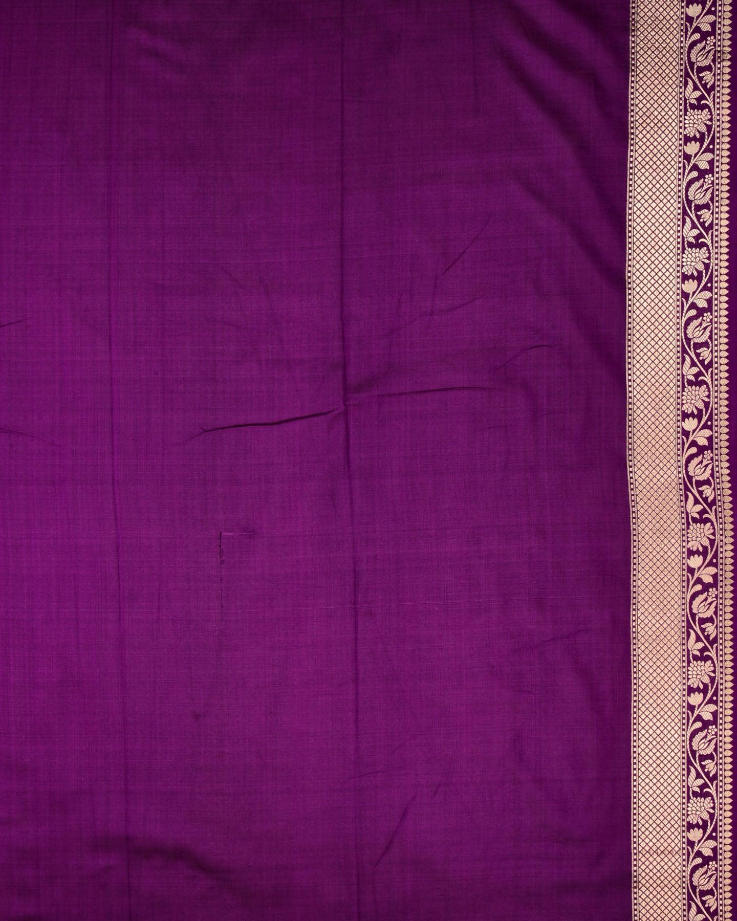 Purple Banarasi Gold Zari Jangla Cutwork Brocade Handwoven Katan Silk Saree - By HolyWeaves, Benares