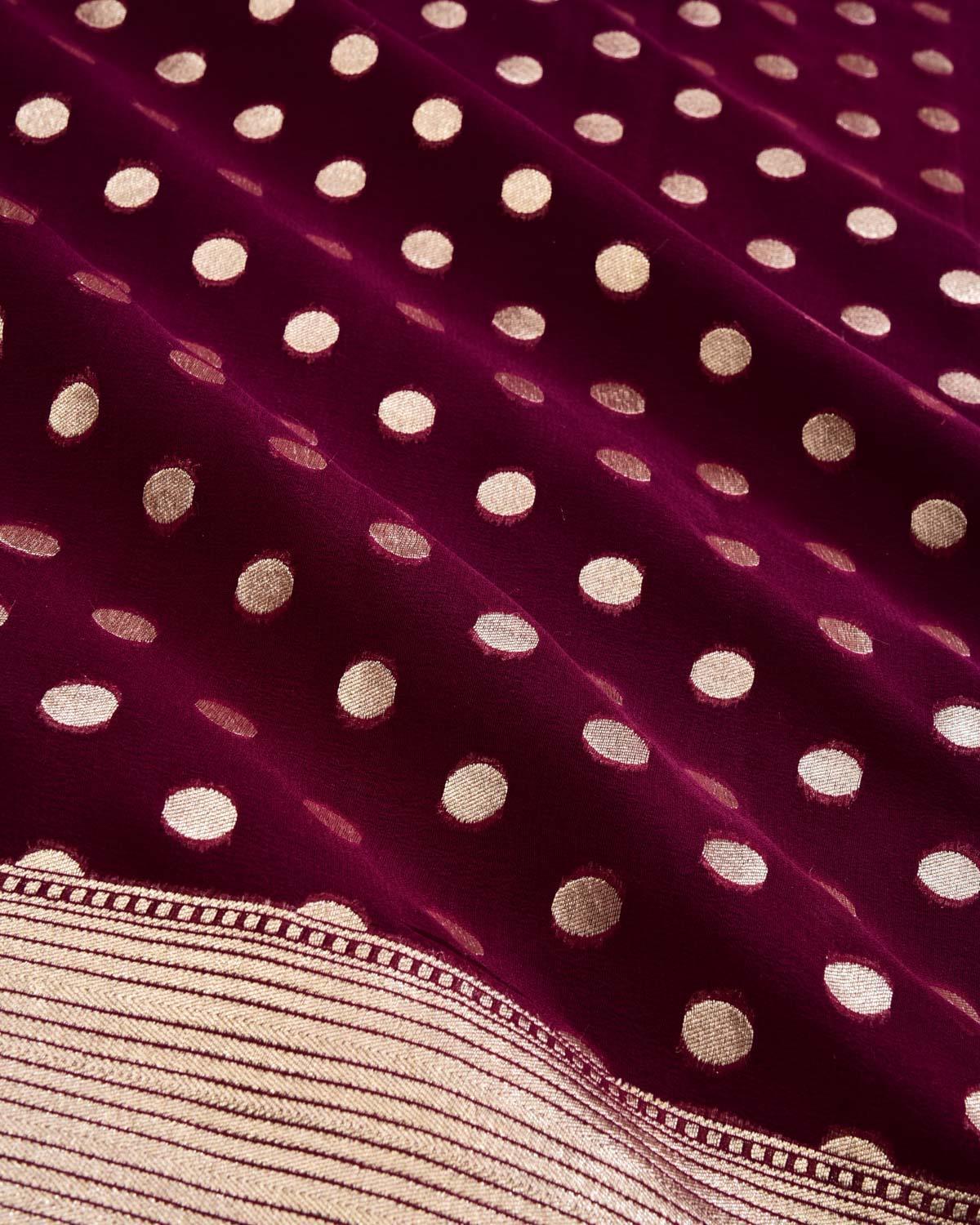 Purple Banarasi Gold Zari Polka Dots Cutwork Brocade Handwoven Khaddi Georgette Saree - By HolyWeaves, Benares
