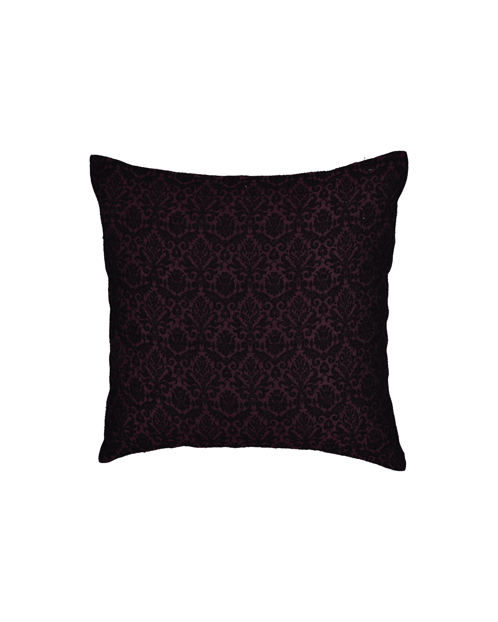 Purple Banarasi Handloom Damask Noile Silk Cushion Cover 16" - By HolyWeaves, Benares