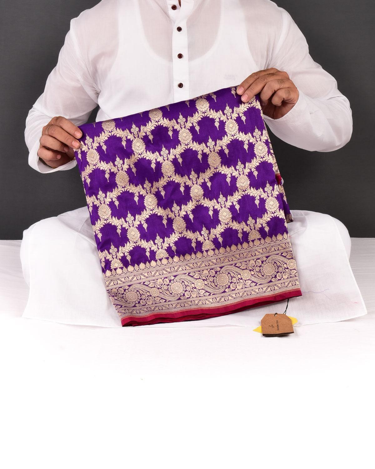 Purple Banarasi Jaal Cutwork Brocade Handwoven Katan Silk Saree - By HolyWeaves, Benares