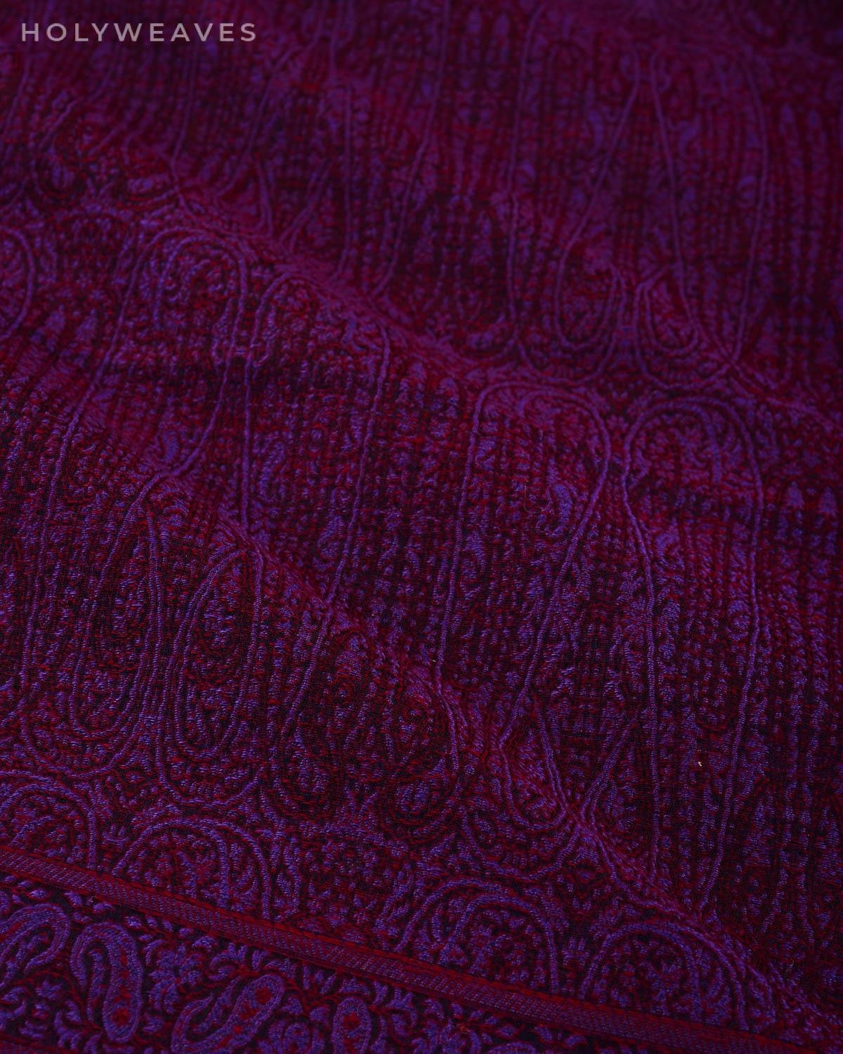 Purple Banarasi Jamawar Handwoven Silk Wool Shawl - By HolyWeaves, Benares