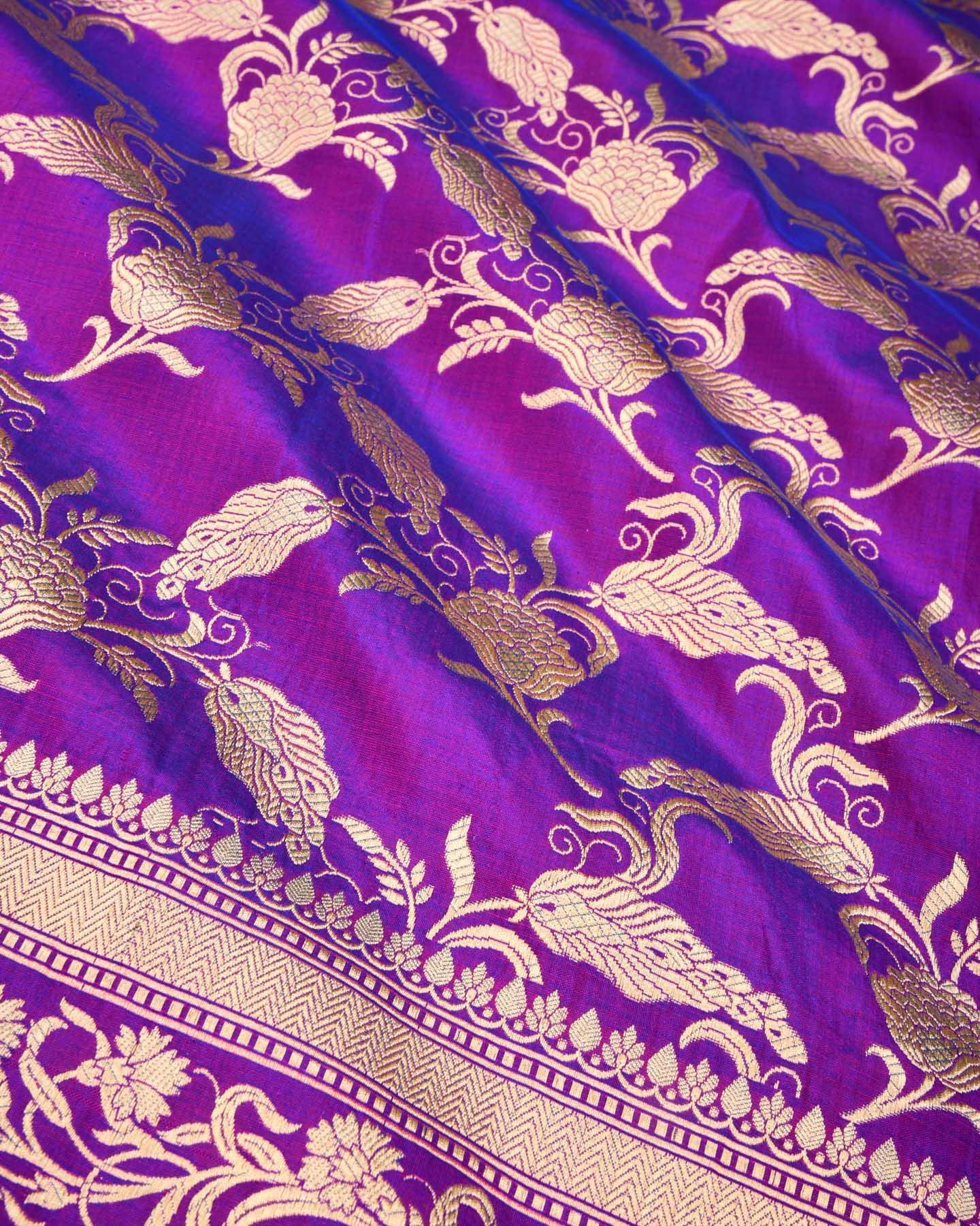Purple Banarasi Ornate Floral Jaal Cutwork Brocade Handwoven Katan Silk Saree - By HolyWeaves, Benares