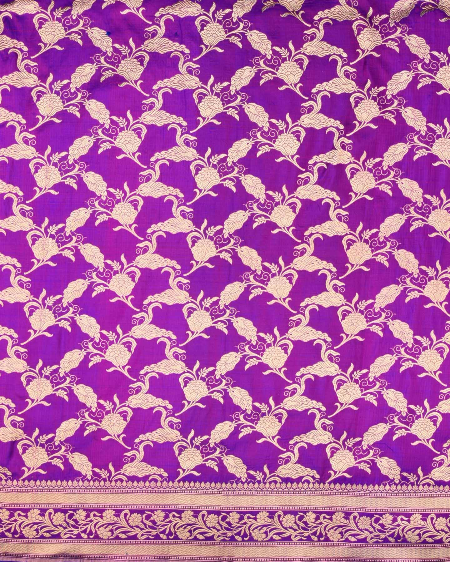 Purple Banarasi Ornate Floral Jaal Cutwork Brocade Handwoven Katan Silk Saree - By HolyWeaves, Benares