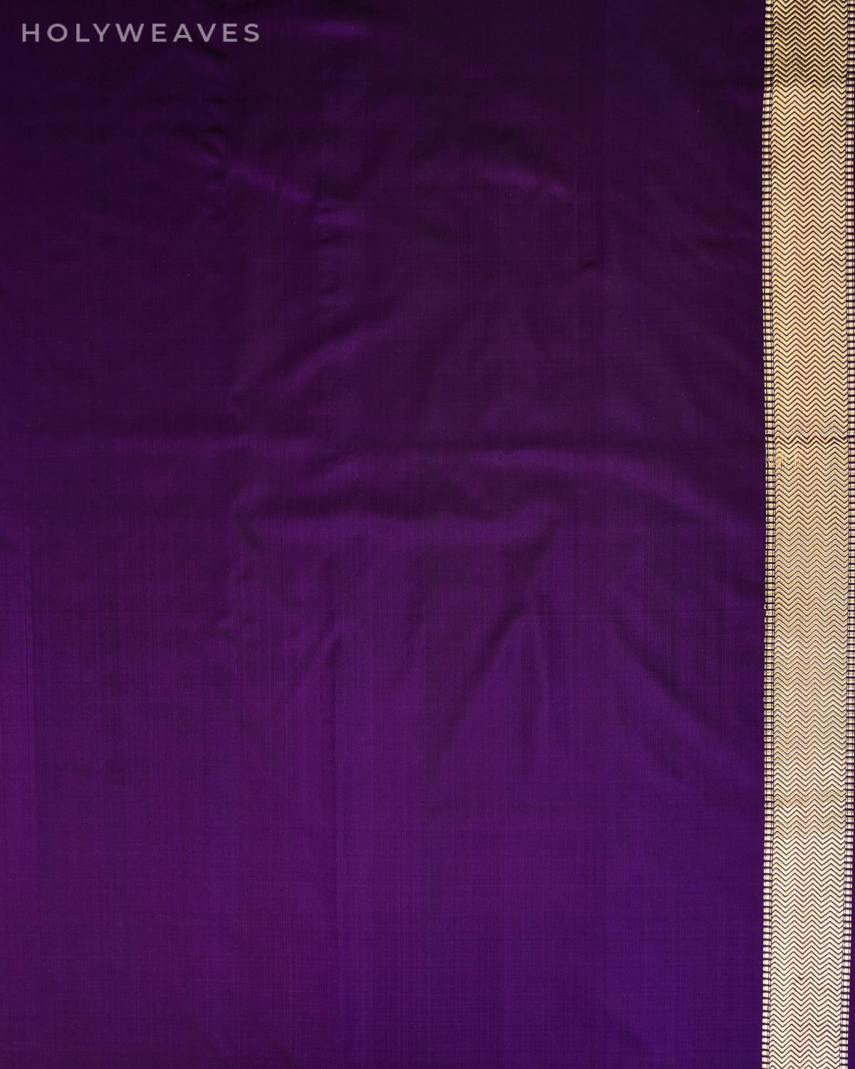 Purple Banarasi Peacocks Shikargah Brocade Handwoven Katan Silk Saree - By HolyWeaves, Benares