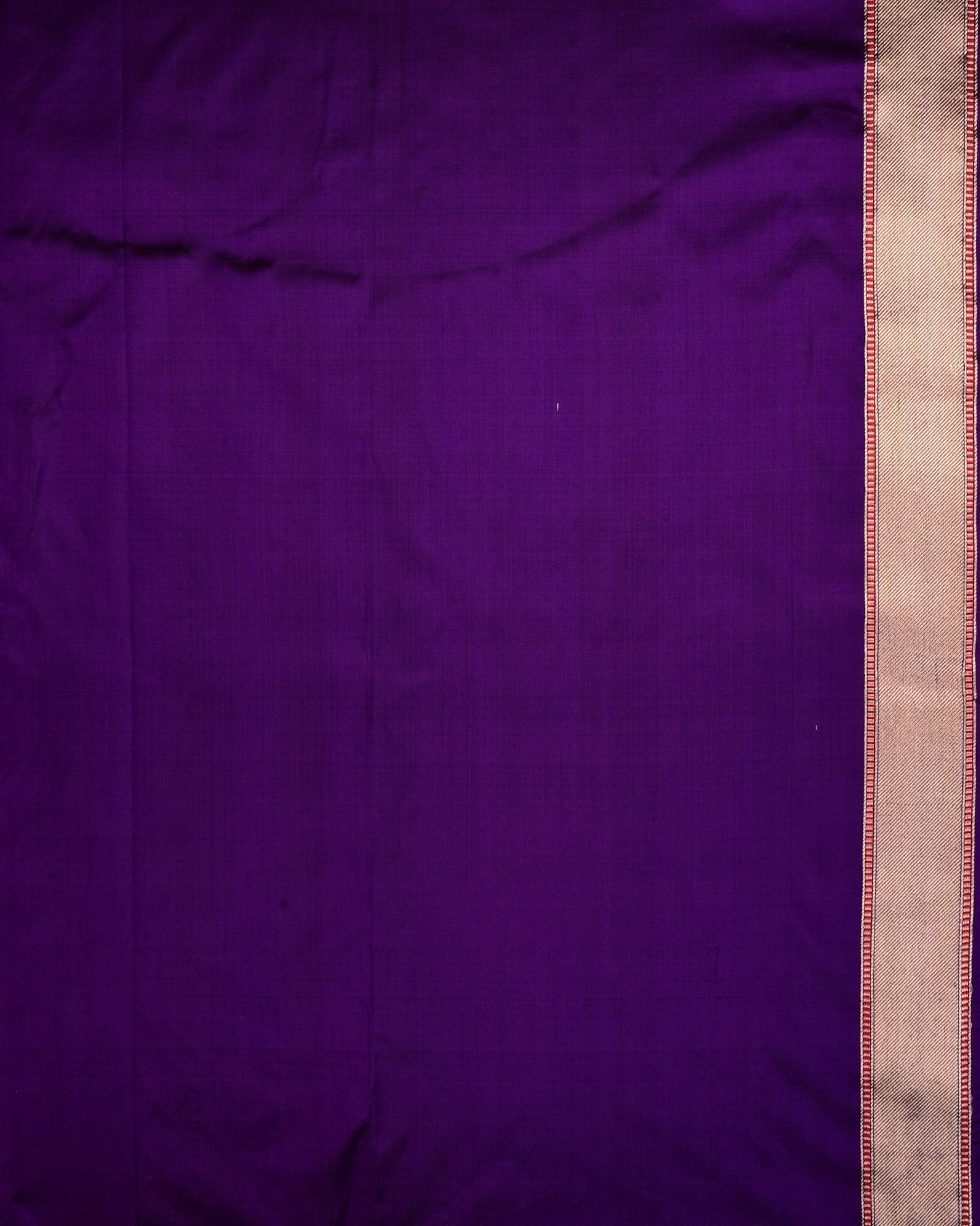 Purple Banarasi Python Stripes Brocade Handwoven Katan Silk Saree - By HolyWeaves, Benares
