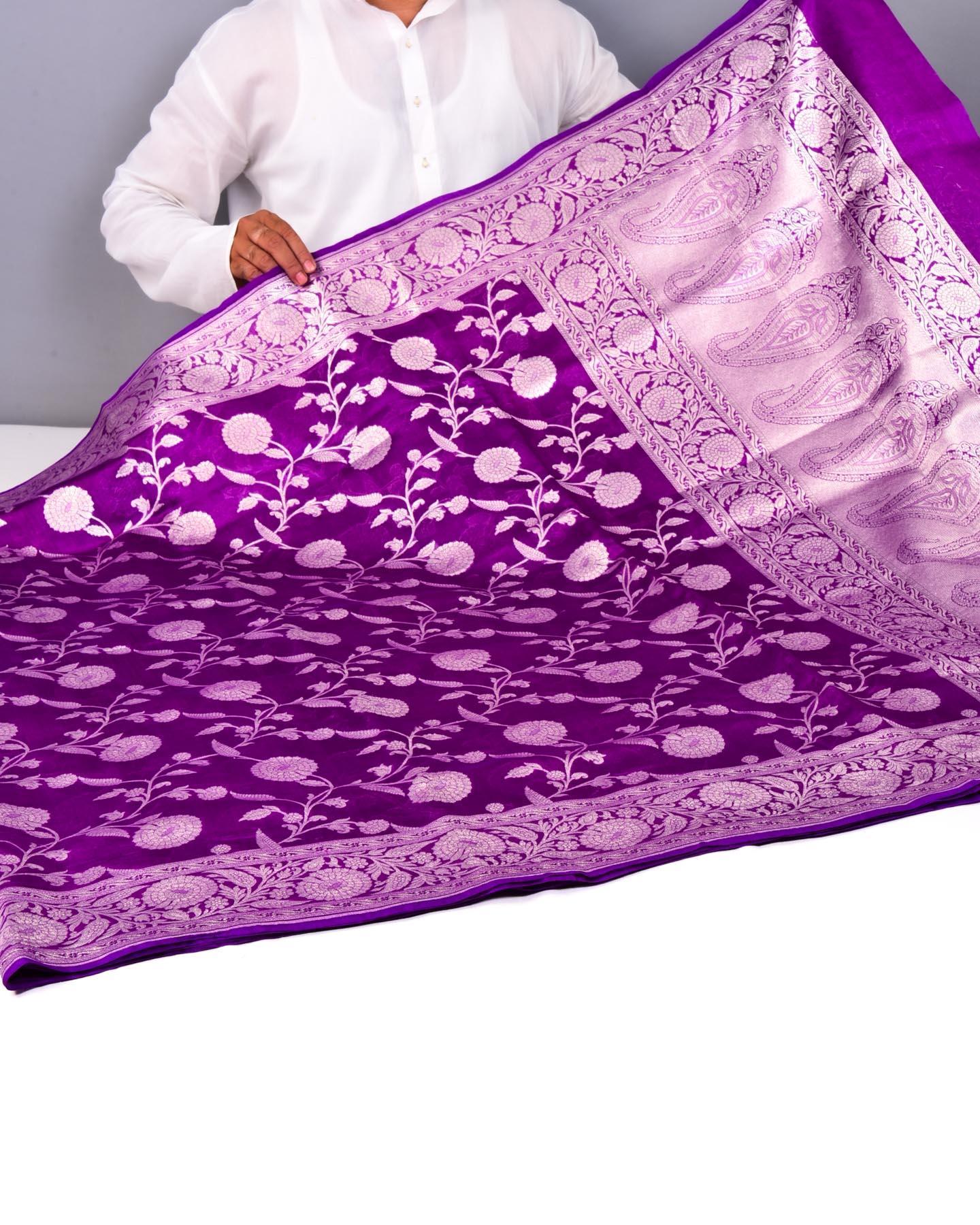 Purple Banarasi Roopa Zari Cutwork Brocade Handwoven Silk Saree - By HolyWeaves, Benares
