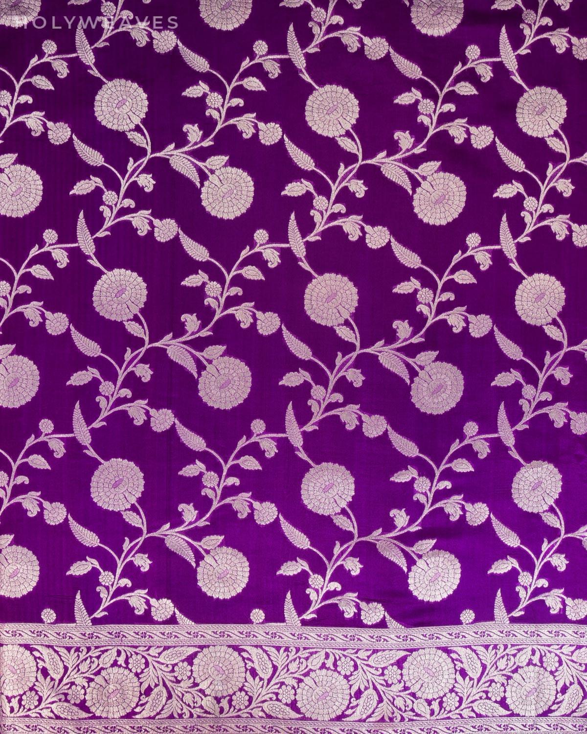 Purple Banarasi Roopa Zari Cutwork Brocade Handwoven Silk Saree - By HolyWeaves, Benares