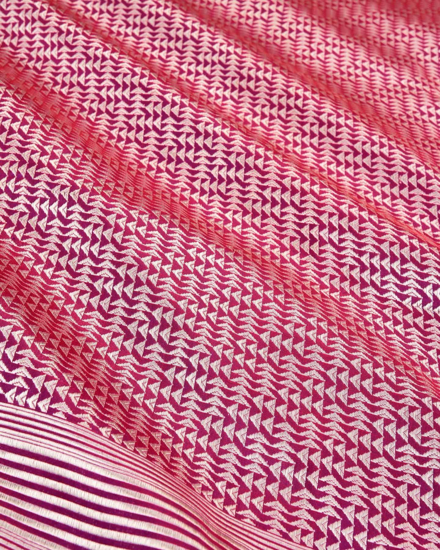 Purple Banarasi Silver Zari Labyrinth Triangles Brocade Handwoven Katan Silk Saree - By HolyWeaves, Benares