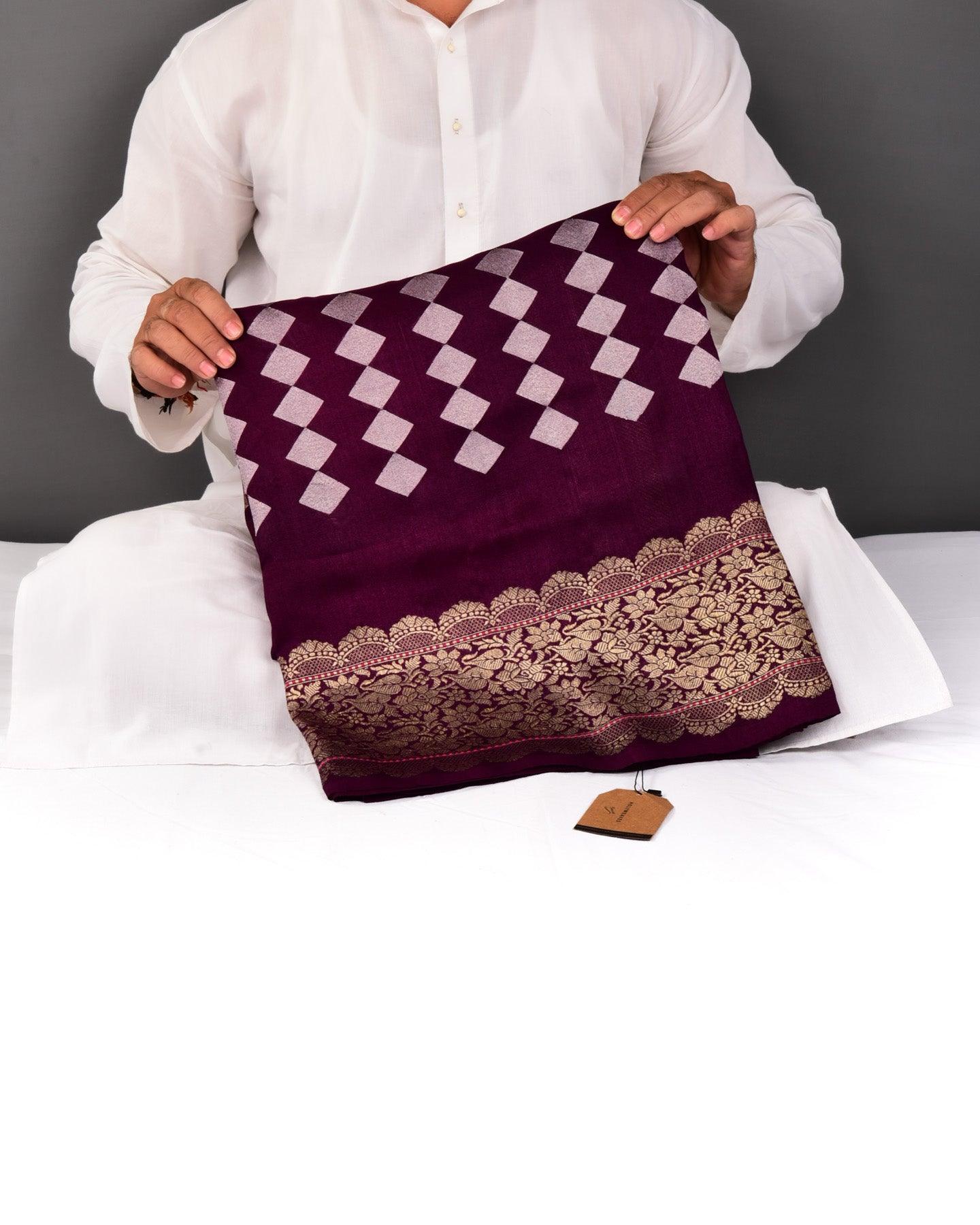 Purple Banarasi Sona-Rupa Diamonds Kadhuan Brocade Handwoven Tasar Silk Saree - By HolyWeaves, Benares