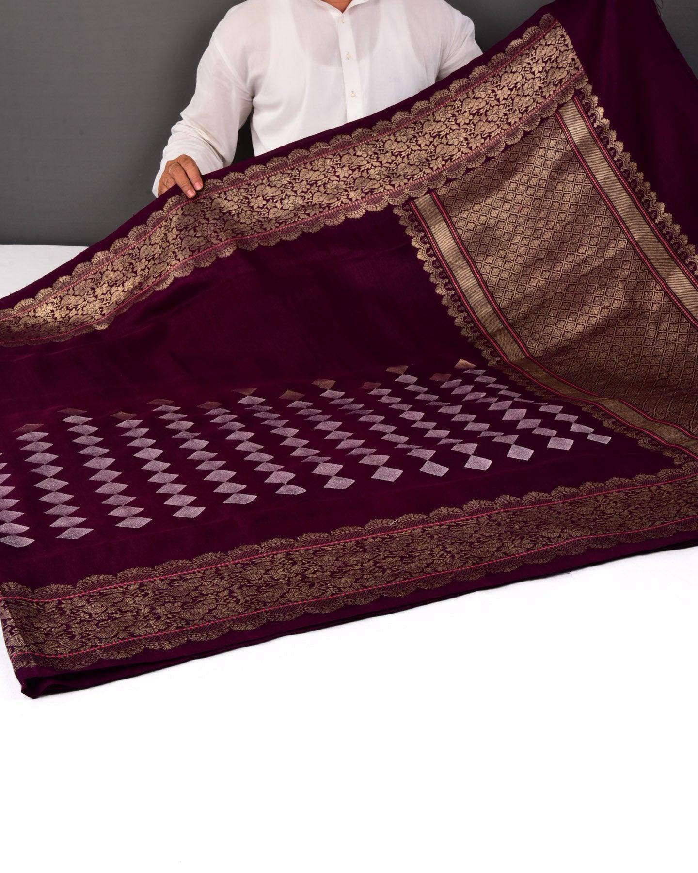 Purple Banarasi Sona-Rupa Diamonds Kadhuan Brocade Handwoven Tasar Silk Saree - By HolyWeaves, Benares