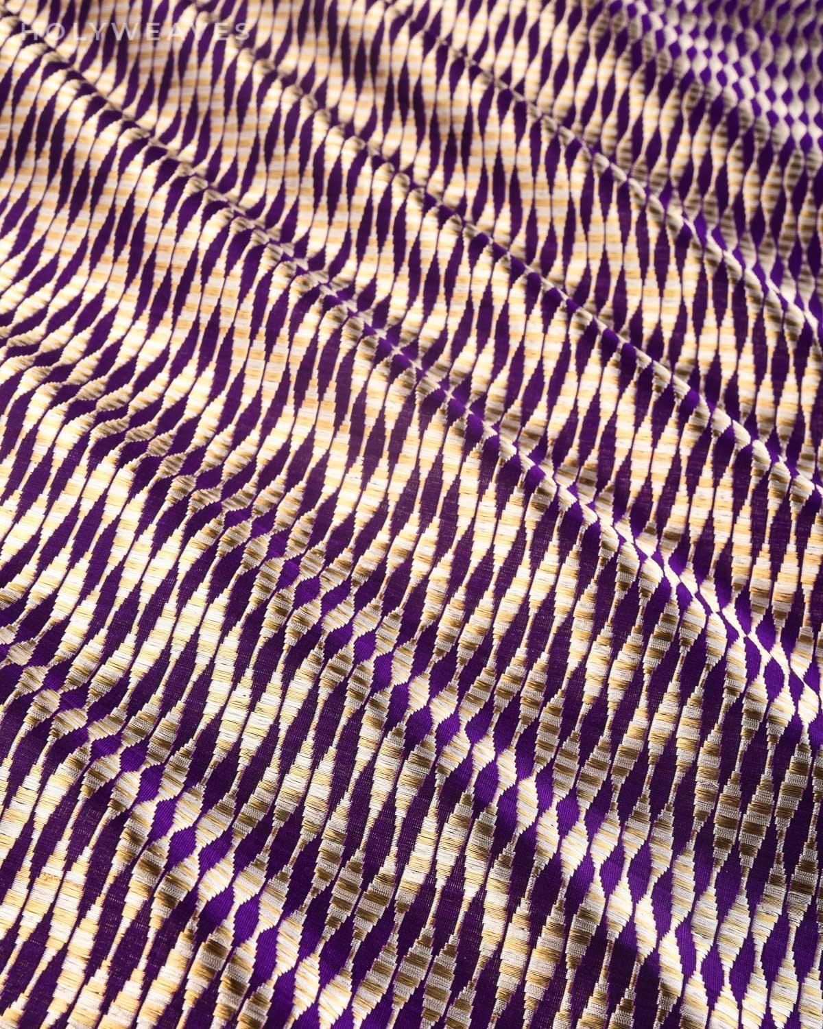 Purple Banarasi Sona Rupa Twisted Chevron Brocade Handwoven Katan Silk Fabric - By HolyWeaves, Benares