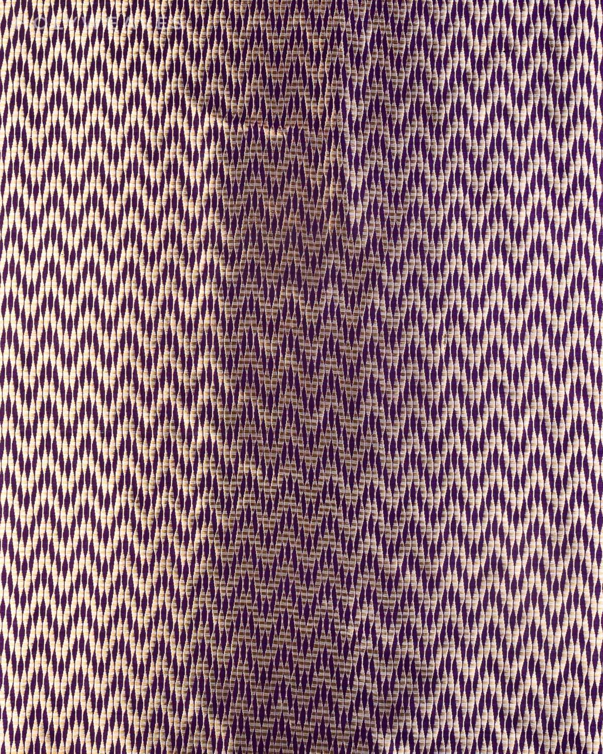 Purple Banarasi Sona Rupa Twisted Chevron Brocade Handwoven Katan Silk Fabric - By HolyWeaves, Benares