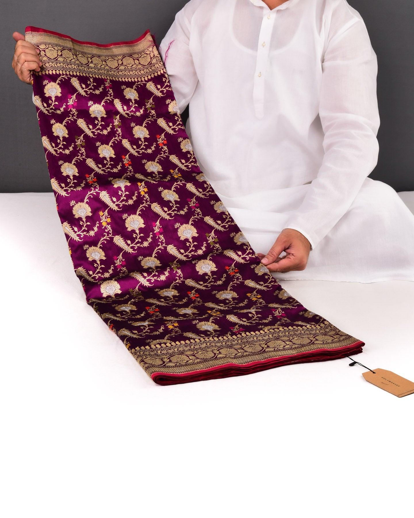 Purple Banarasi Sona-Rupa Zari and Resham Jaal Kadhuan Brocade Handwoven Katan Silk Saree - By HolyWeaves, Benares