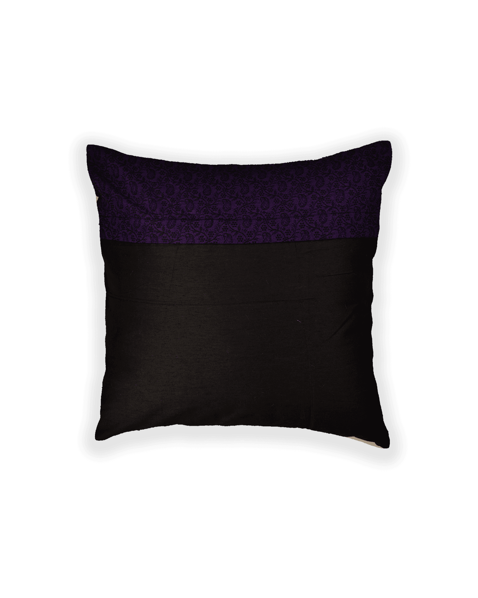 Purple Banarasi Tanchoi Poly Cotton Cushion Cover 16" - By HolyWeaves, Benares