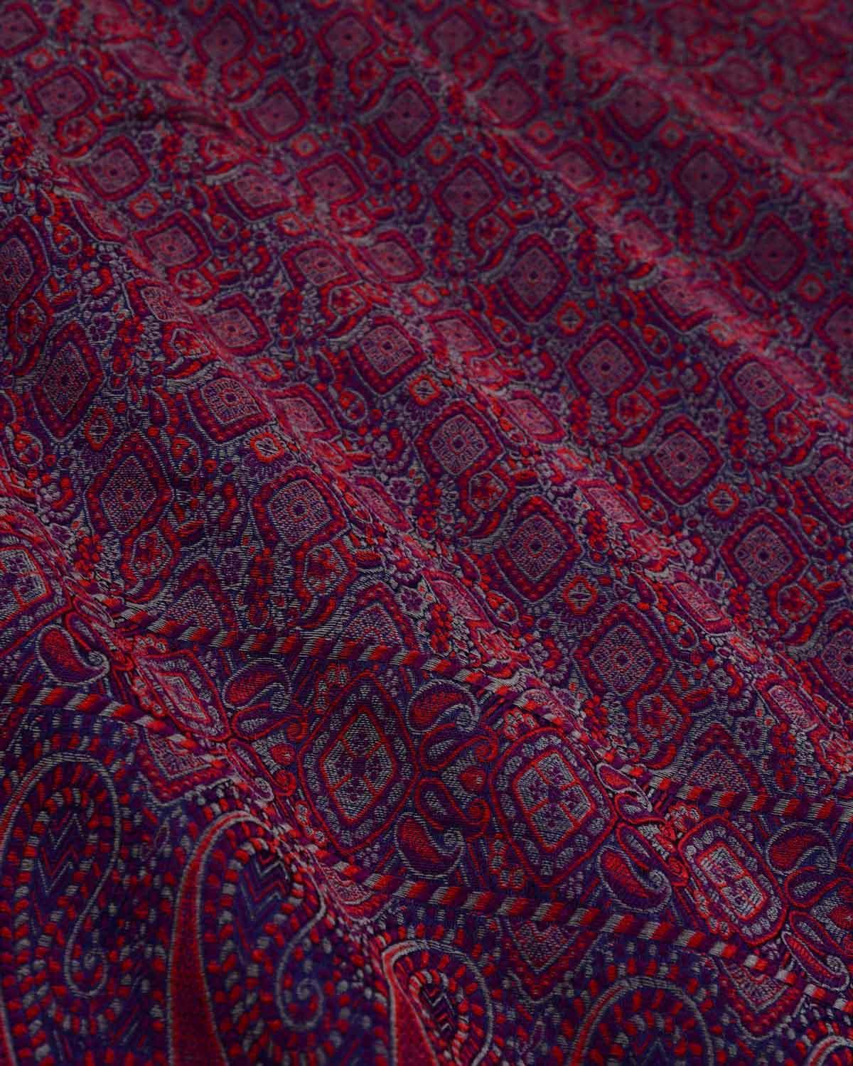Purple Banarasi Tehra Jamawar Handwoven Silk-Wool Shawl - By HolyWeaves, Benares