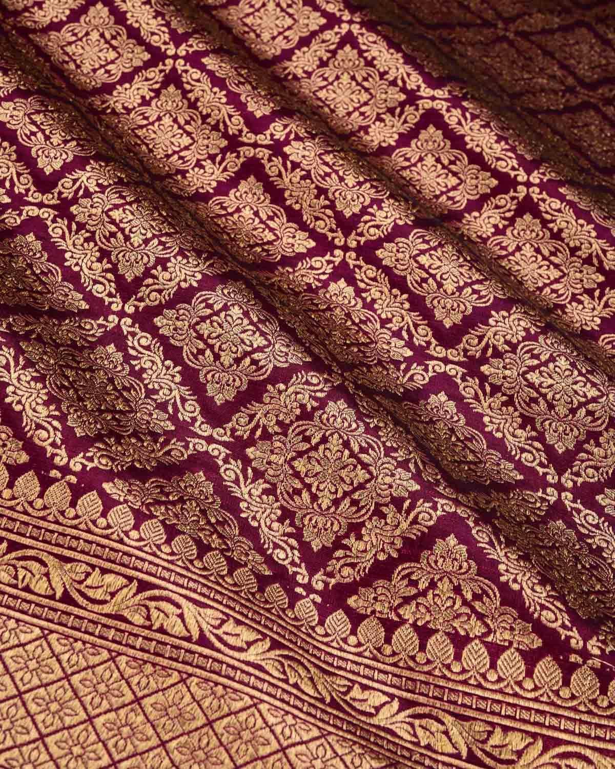 Purple Banarasi Traditional Jangla Gold Zari Brocade Handwoven Katan Silk Saree - By HolyWeaves, Benares
