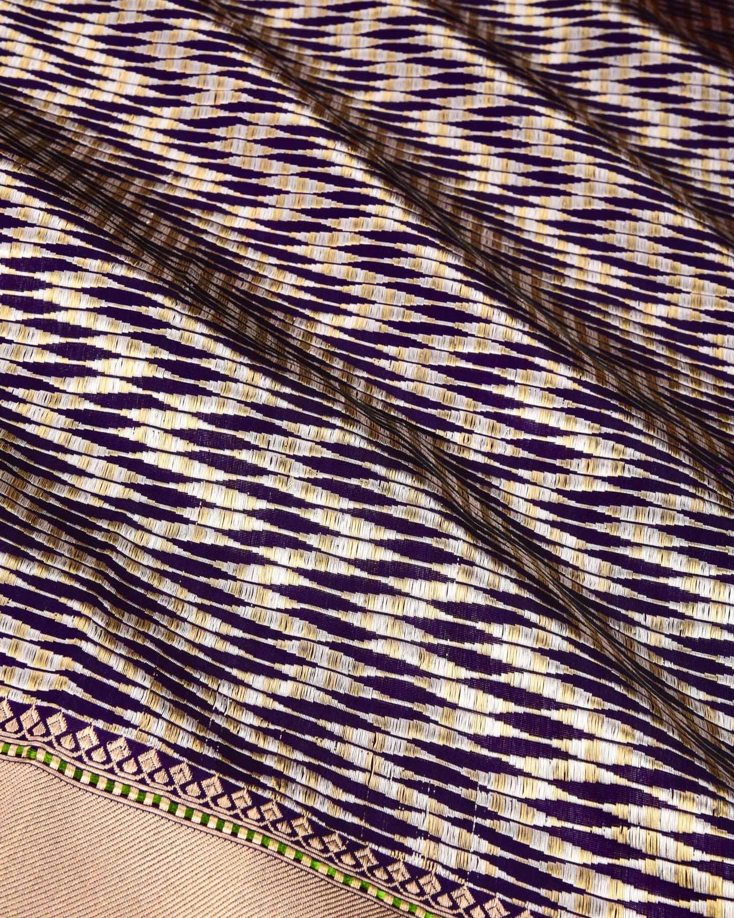Purple Banarasi "Twist" Sona-Rupa Chevron Kadhuan Brocade Handwoven Katan Silk Dupatta - By HolyWeaves, Benares