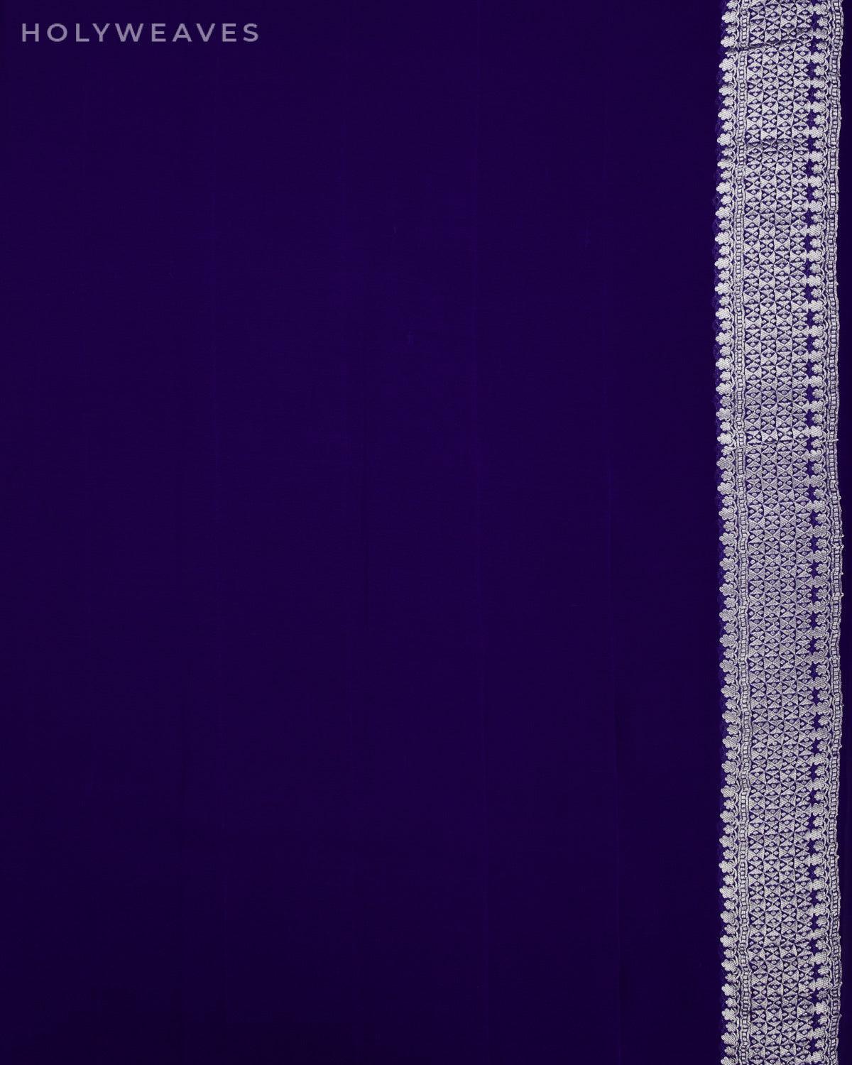 Purple Blue Banarasi Silver Polka Buti Cutwork Brocade Handwoven Khaddi Georgette Saree - By HolyWeaves, Benares