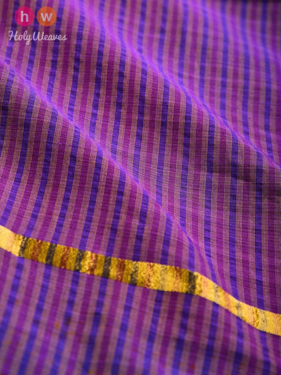 Purple Gingham Stripes Woven Cotton Silk Dupatta - By HolyWeaves, Benares