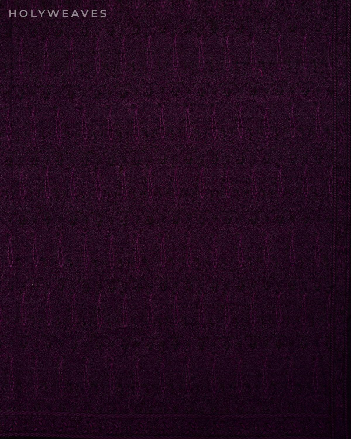Purple on Black Banarasi Alfi Paisley Jamawar Handwoven Silk-wool Shawl - By HolyWeaves, Benares
