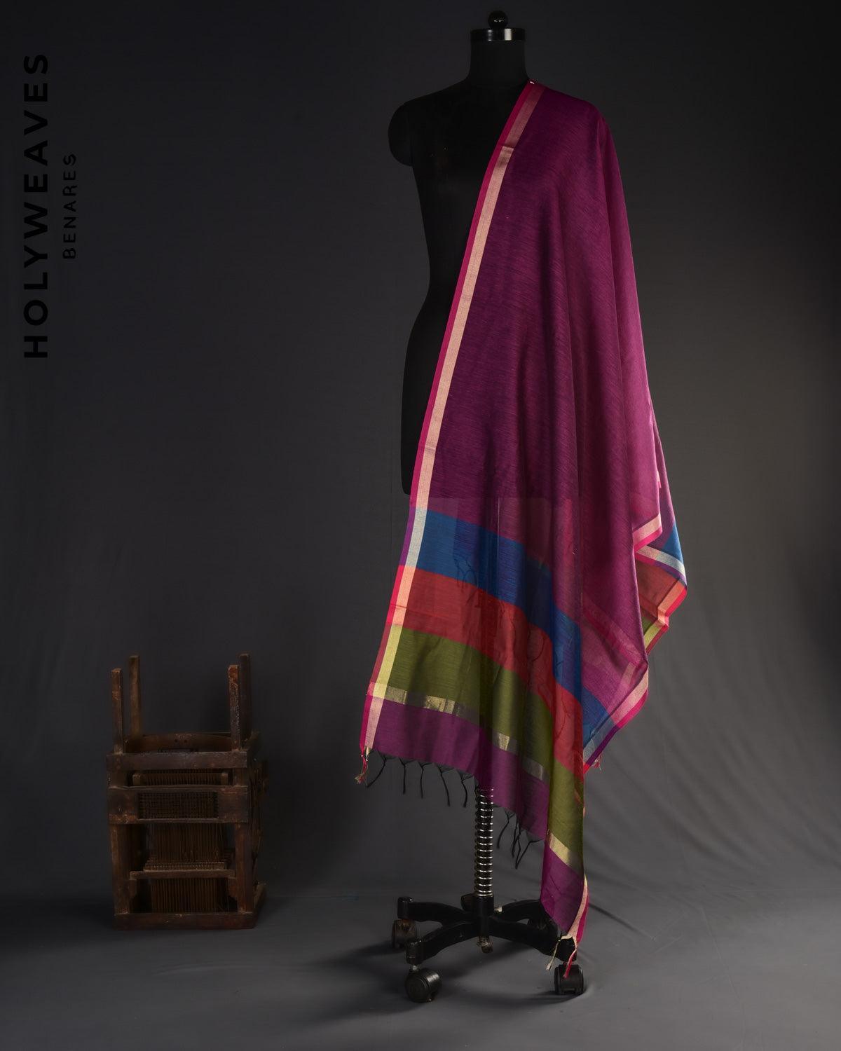 Purple Woven Cotton Silk Dupatta - By HolyWeaves, Benares