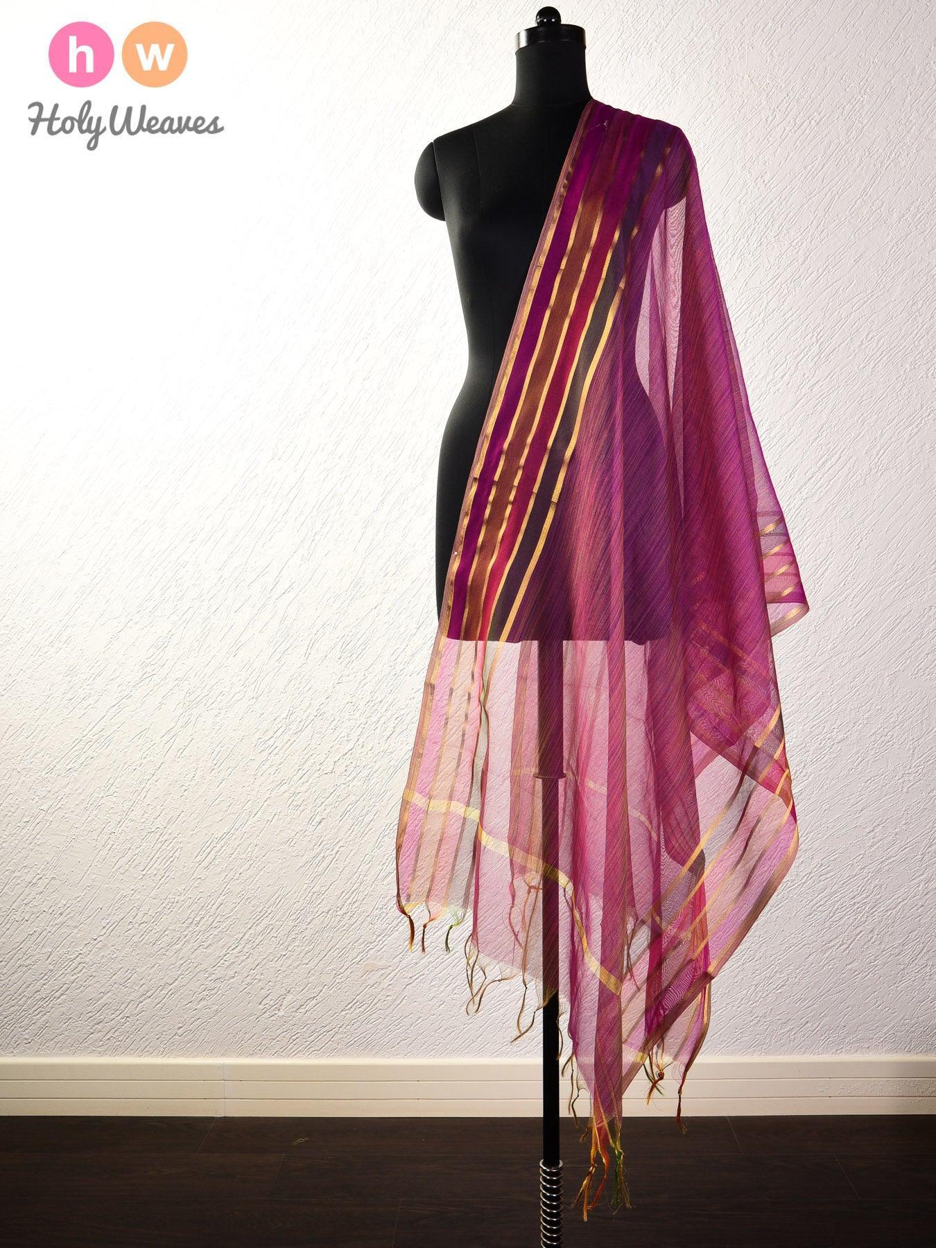 Purple Woven Poly Cotton Silk Dupatta - By HolyWeaves, Benares