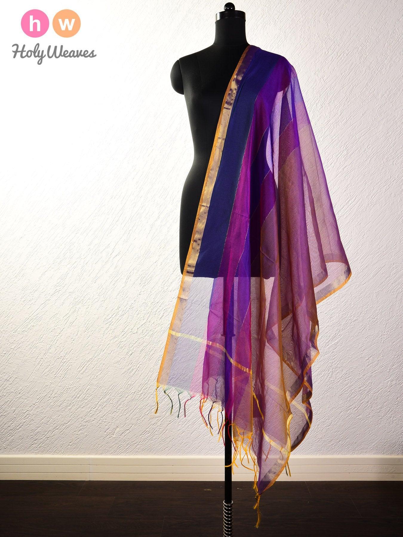 Purple Woven Poly Cotton Silk Dupatta - By HolyWeaves, Benares