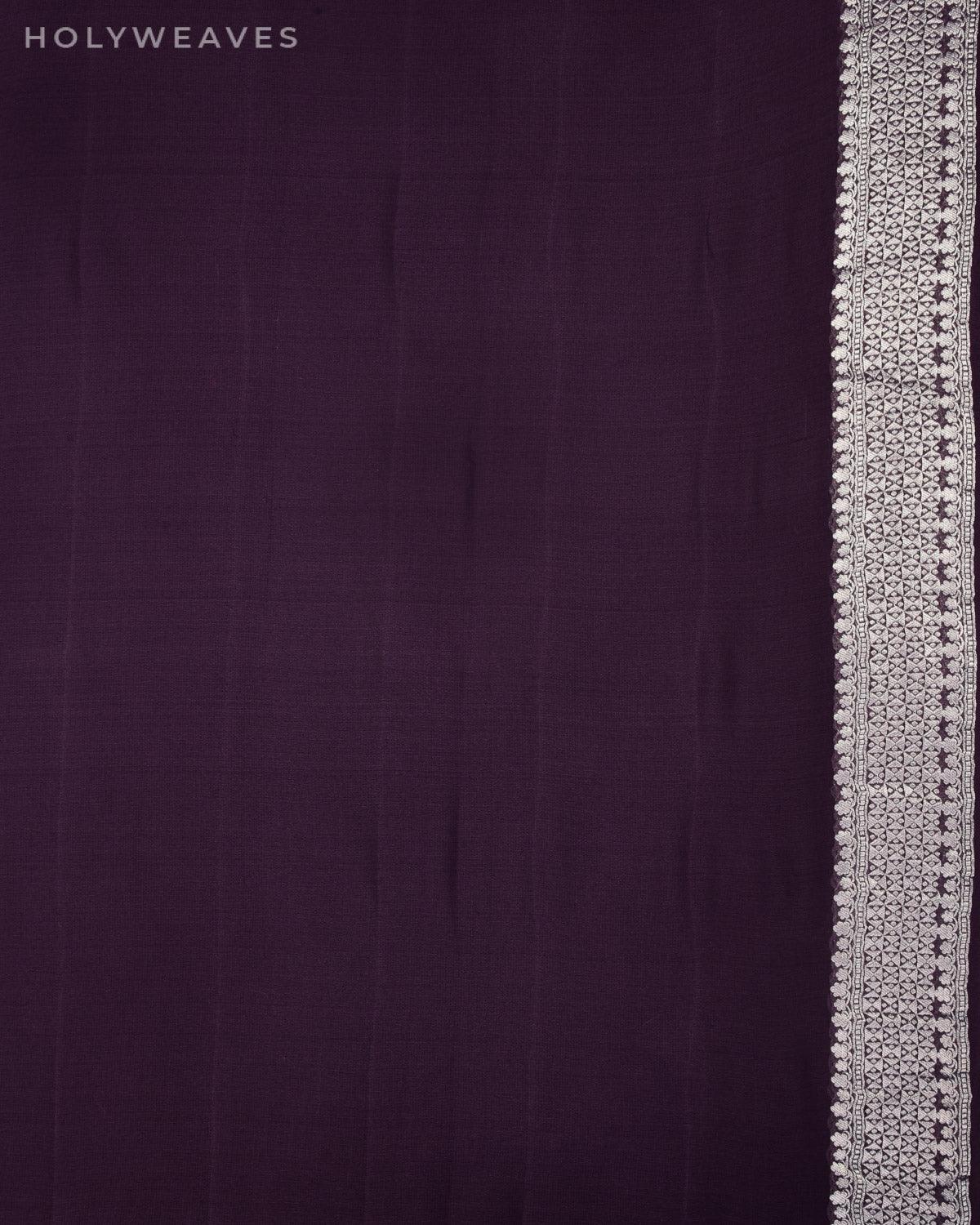 Purplish Gray Banarasi Silver Polka Buti Cutwork Brocade Handwoven Khaddi Georgette Saree - By HolyWeaves, Benares
