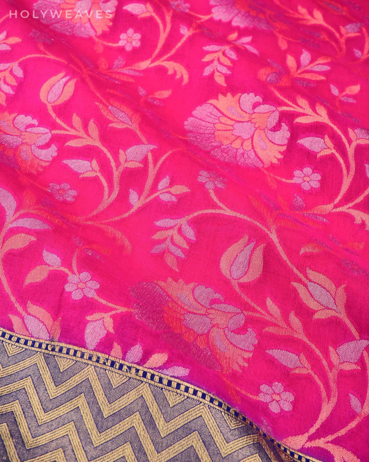 Rani Pink Banarasi Alfi Sona Rupa Jaal Cutwork Brocade Handwoven Kora Silk Saree - By HolyWeaves, Benares