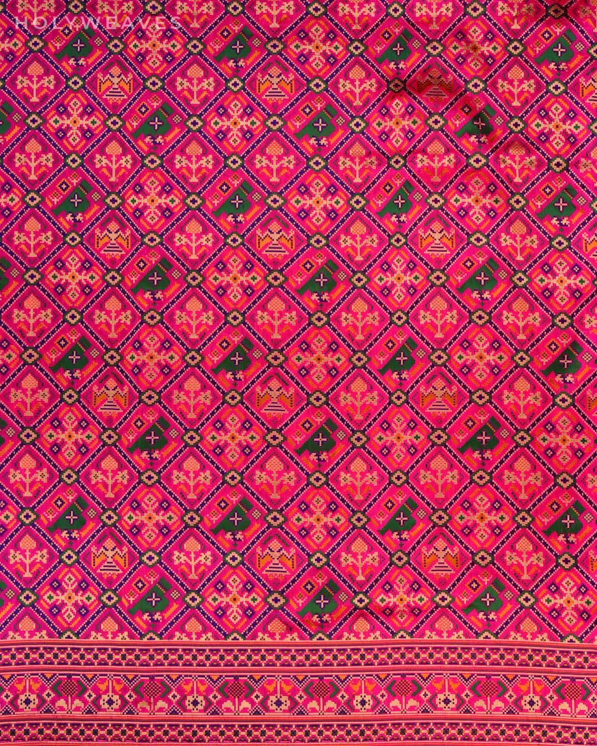 Rani Pink Banarasi Bridal Patola Cutwork Brocade Handwoven Katan Silk Dupatta - By HolyWeaves, Benares
