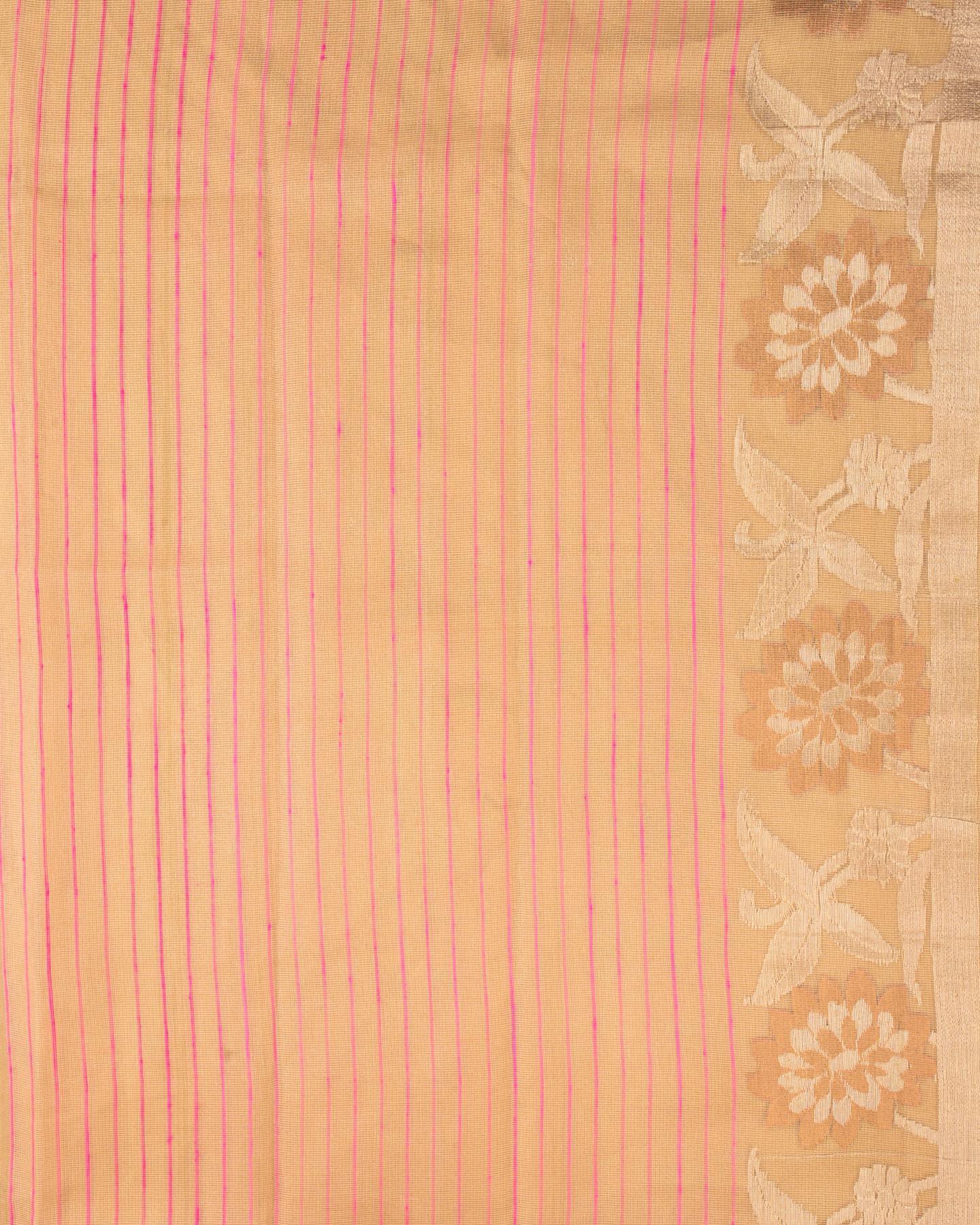 Rani Pink Banarasi Buta Kadhuan Brocade Handwoven Raw Silk Net Saree with Kadiyal Tissue Border - By HolyWeaves, Benares