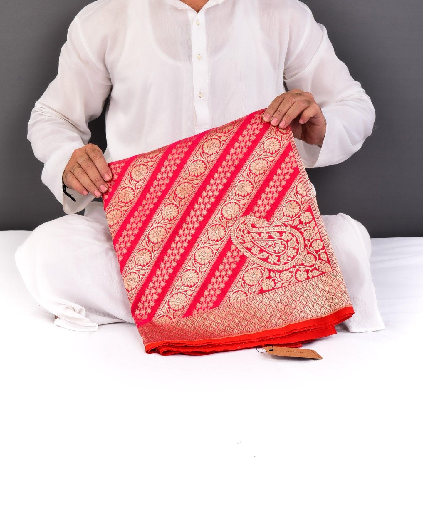 Rani Pink Banarasi Diagonal Aada Jaal Cutwork Brocade Woven Art Silk Saree - By HolyWeaves, Benares
