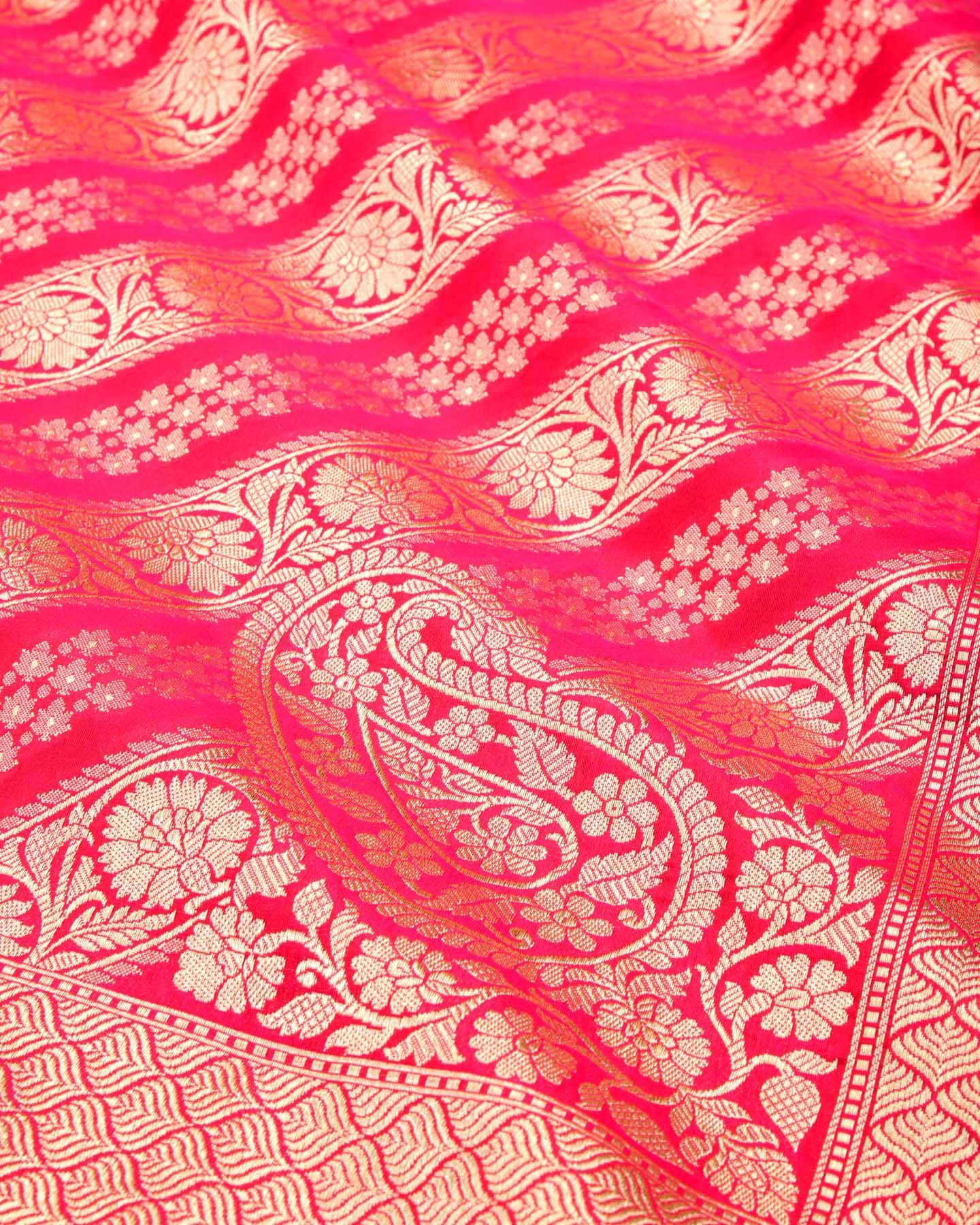 Rani Pink Banarasi Diagonal Aada Jaal Cutwork Brocade Woven Art Silk Saree - By HolyWeaves, Benares