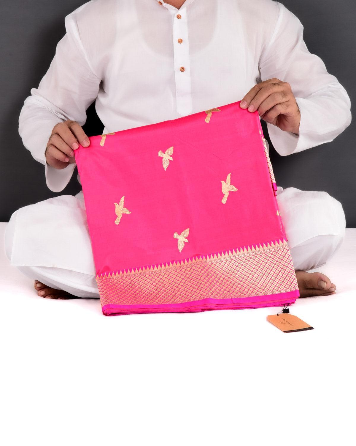 Rani Pink Banarasi Flight of Eagle Kadhuan Brocade Handwoven Katan Silk Saree - By HolyWeaves, Benares