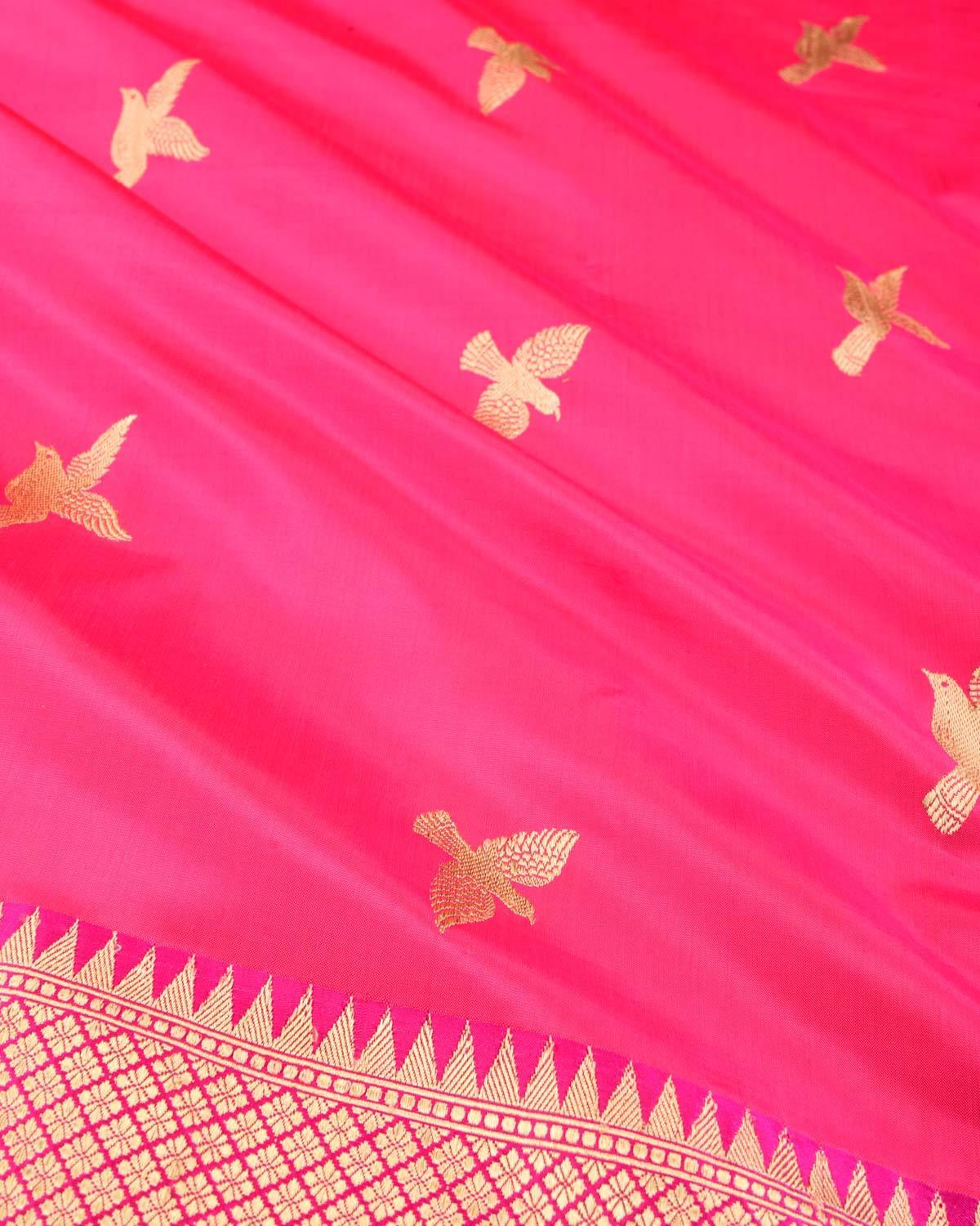 Rani Pink Banarasi Flight of Eagle Kadhuan Brocade Handwoven Katan Silk Saree - By HolyWeaves, Benares