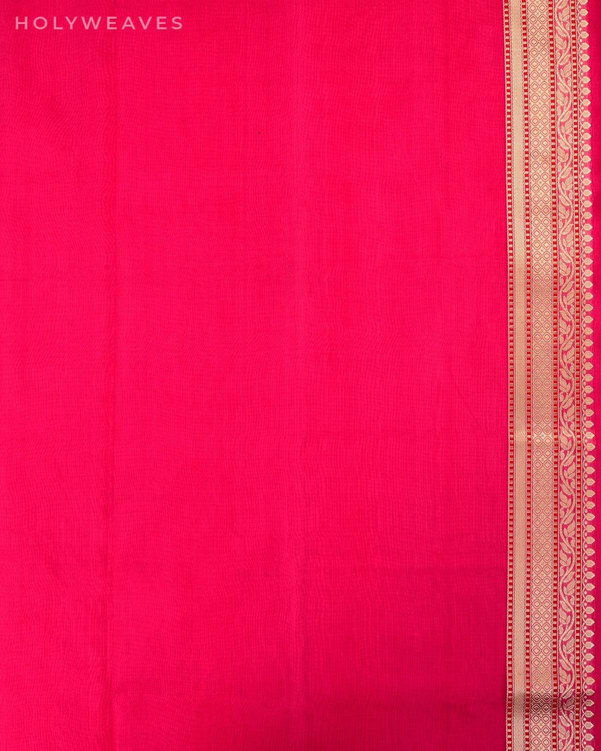 Rani Pink Banarasi Gold & Silver Buti Kadhuan Brocade Handwoven Kora Silk Saree - By HolyWeaves, Benares