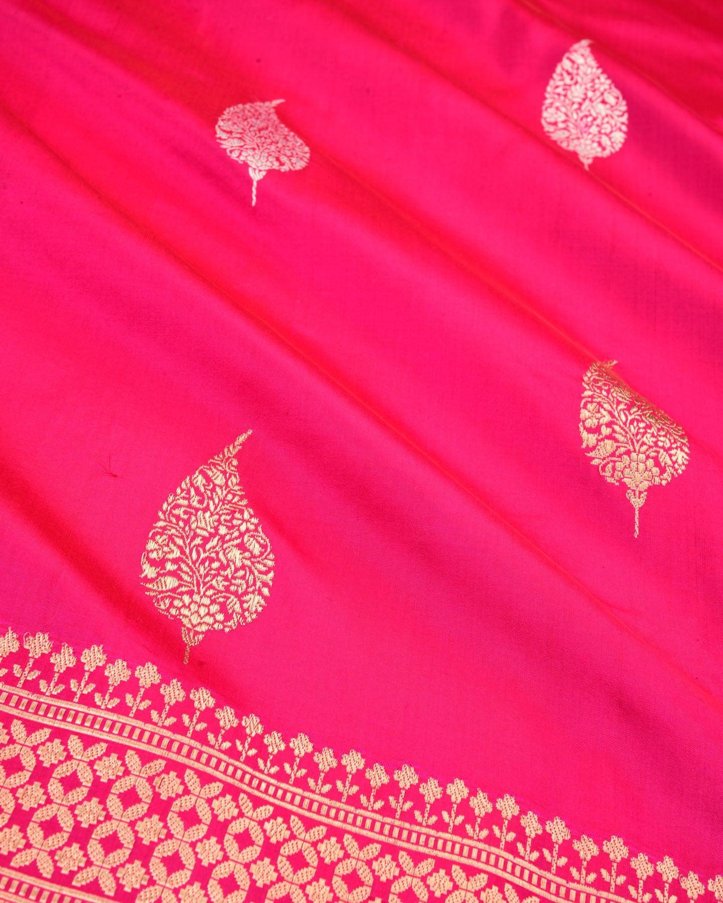 Rani Pink Banarasi Gold & Silver Leaf Buta Kadhuan Brocade Handwoven Katan Silk Saree - By HolyWeaves, Benares