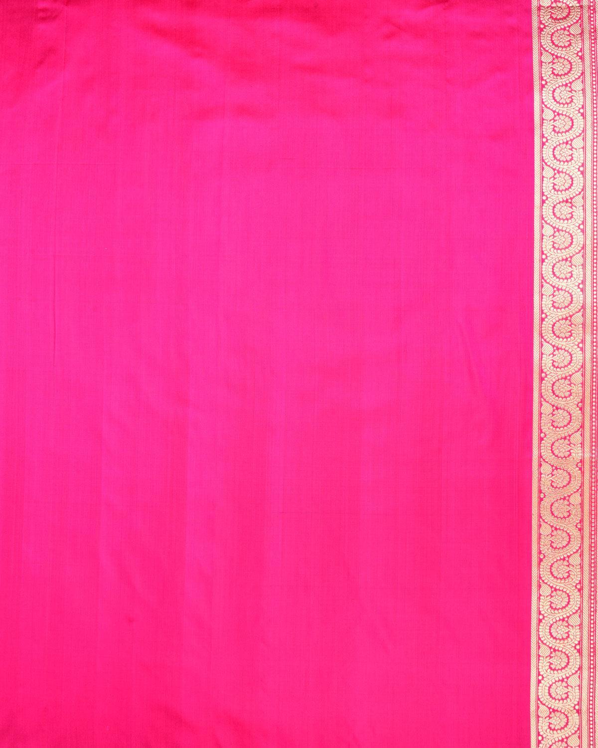 Rani Pink Banarasi Gold & Silver Zari "Sher Aur Shikaar" Kadhuan Jaal Handwoven Katan Silk Saree - By HolyWeaves, Benares