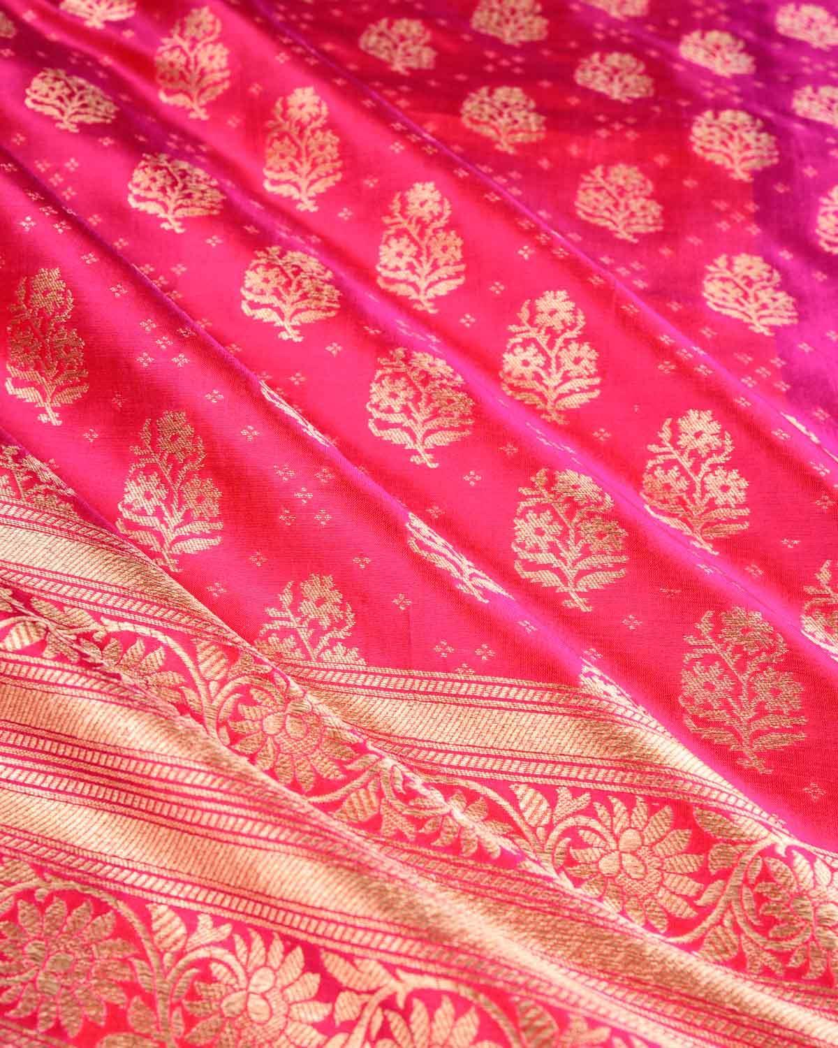 Rani Pink Banarasi Gold Zari Buti Cutwork Brocade Handwoven Katan Silk Dupatta - By HolyWeaves, Benares
