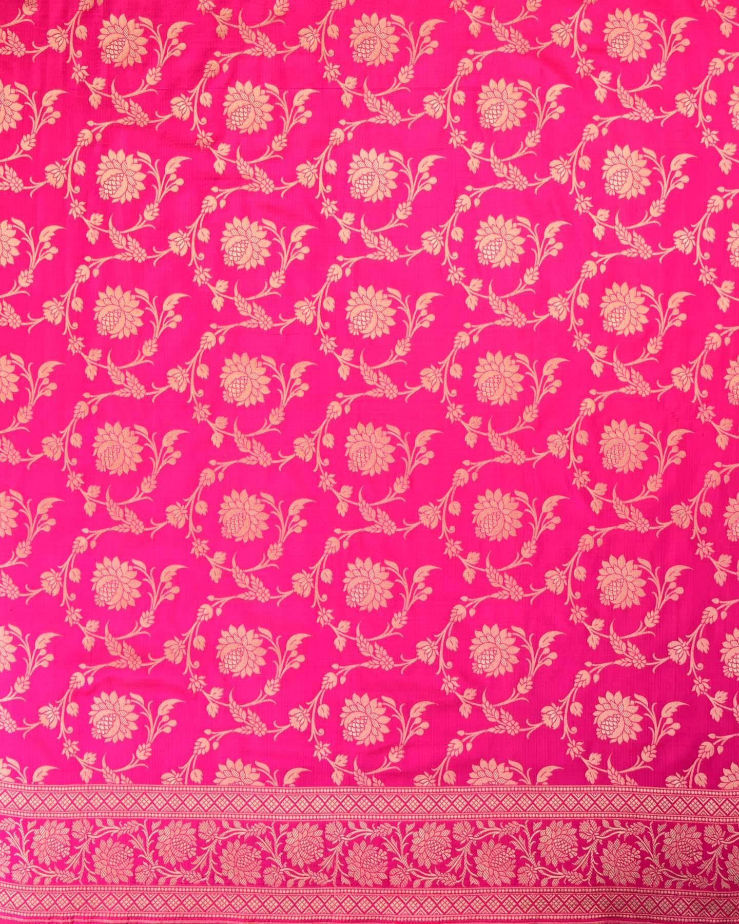 Rani Pink Banarasi Gold Zari Jaal Cutwork Brocade Handwoven Katan Silk Saree - By HolyWeaves, Benares