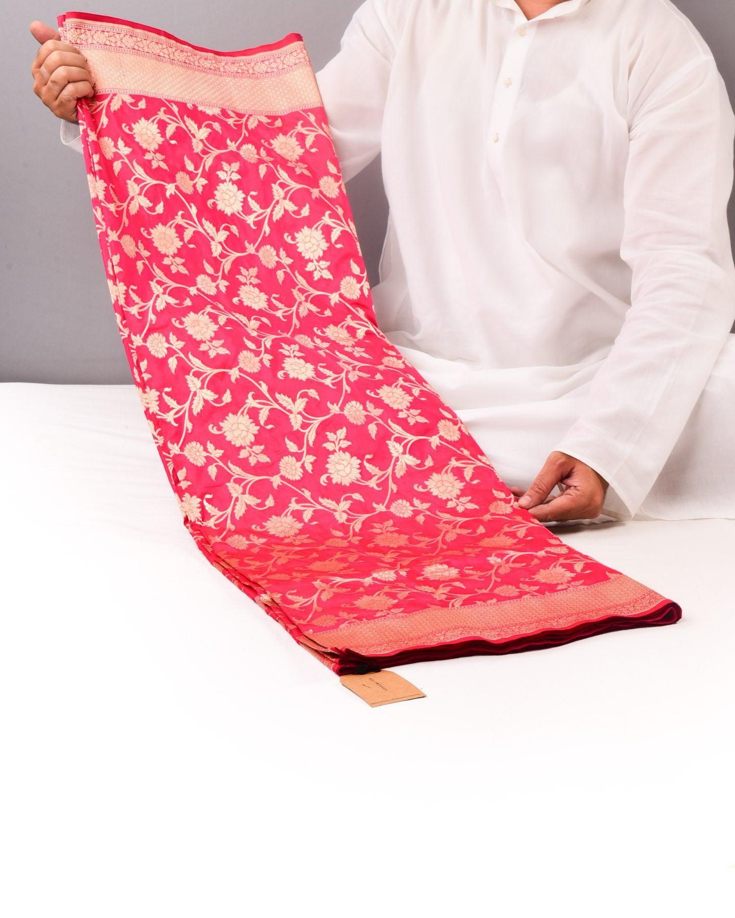 Rani Pink Banarasi Jaal Cutwork Brocade Handwoven Katan Silk Saree - By HolyWeaves, Benares