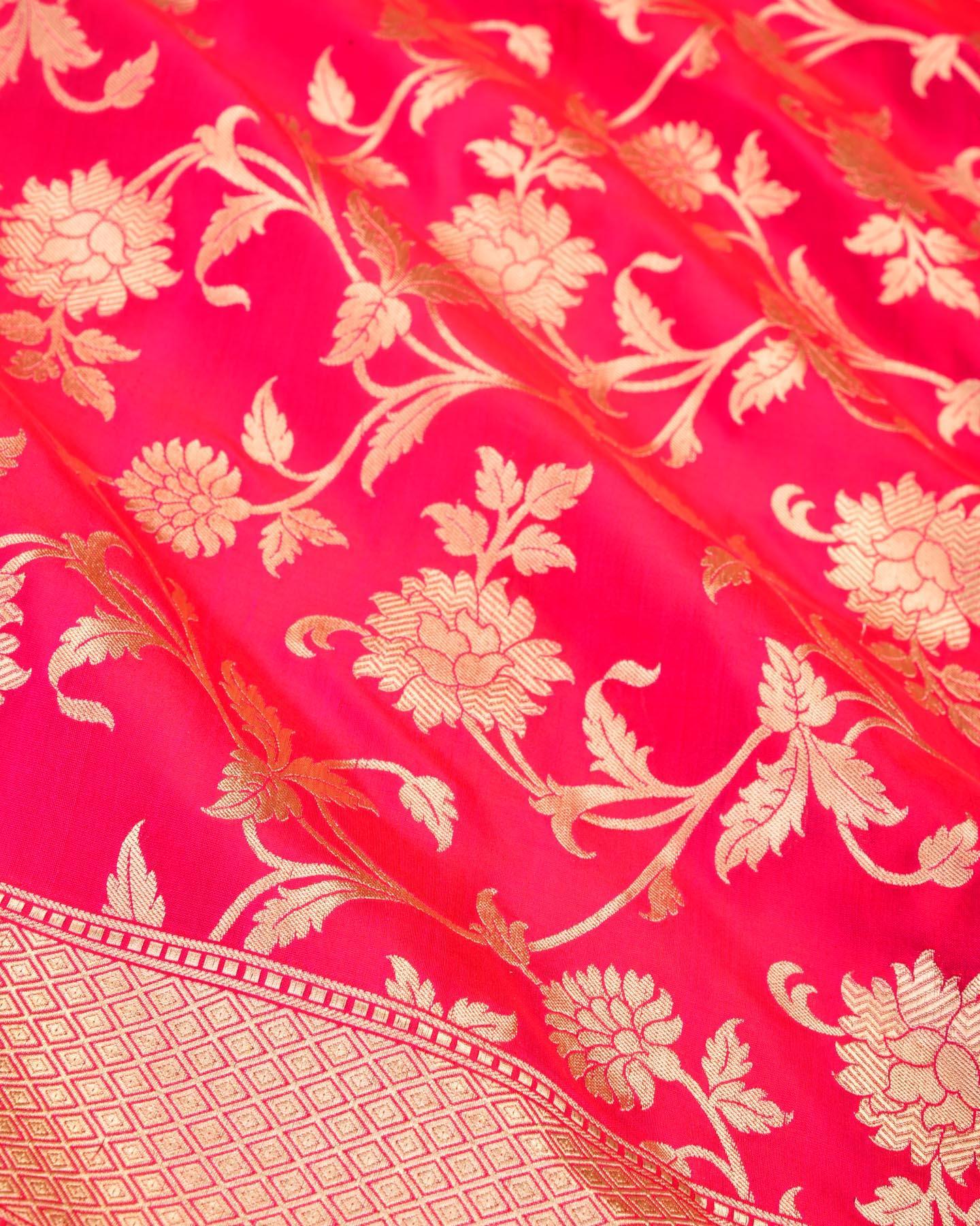 Rani Pink Banarasi Jaal Cutwork Brocade Handwoven Katan Silk Saree - By HolyWeaves, Benares