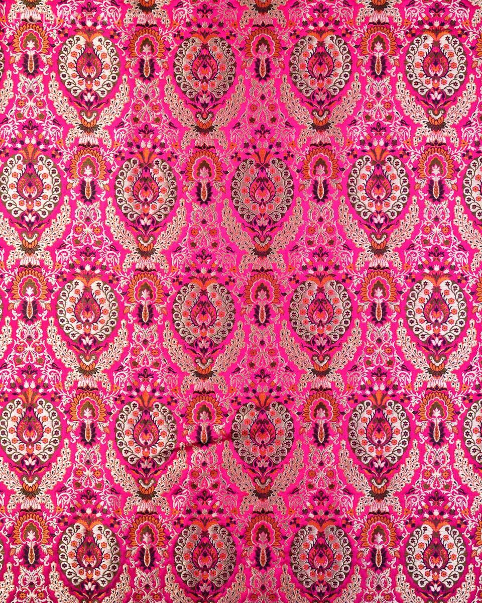 Rani Pink Banarasi Kimkhwab Brocade Handwoven Viscose Silk Fabric - By HolyWeaves, Benares