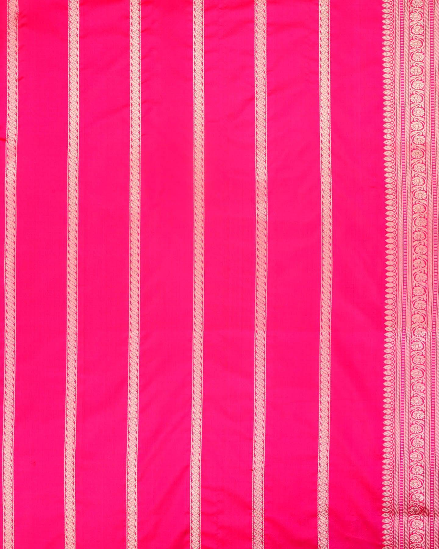 Rani Pink Banarasi Leheriya Kadhuan Brocade Handwoven Katan Silk Saree with Doria Border - By HolyWeaves, Benares