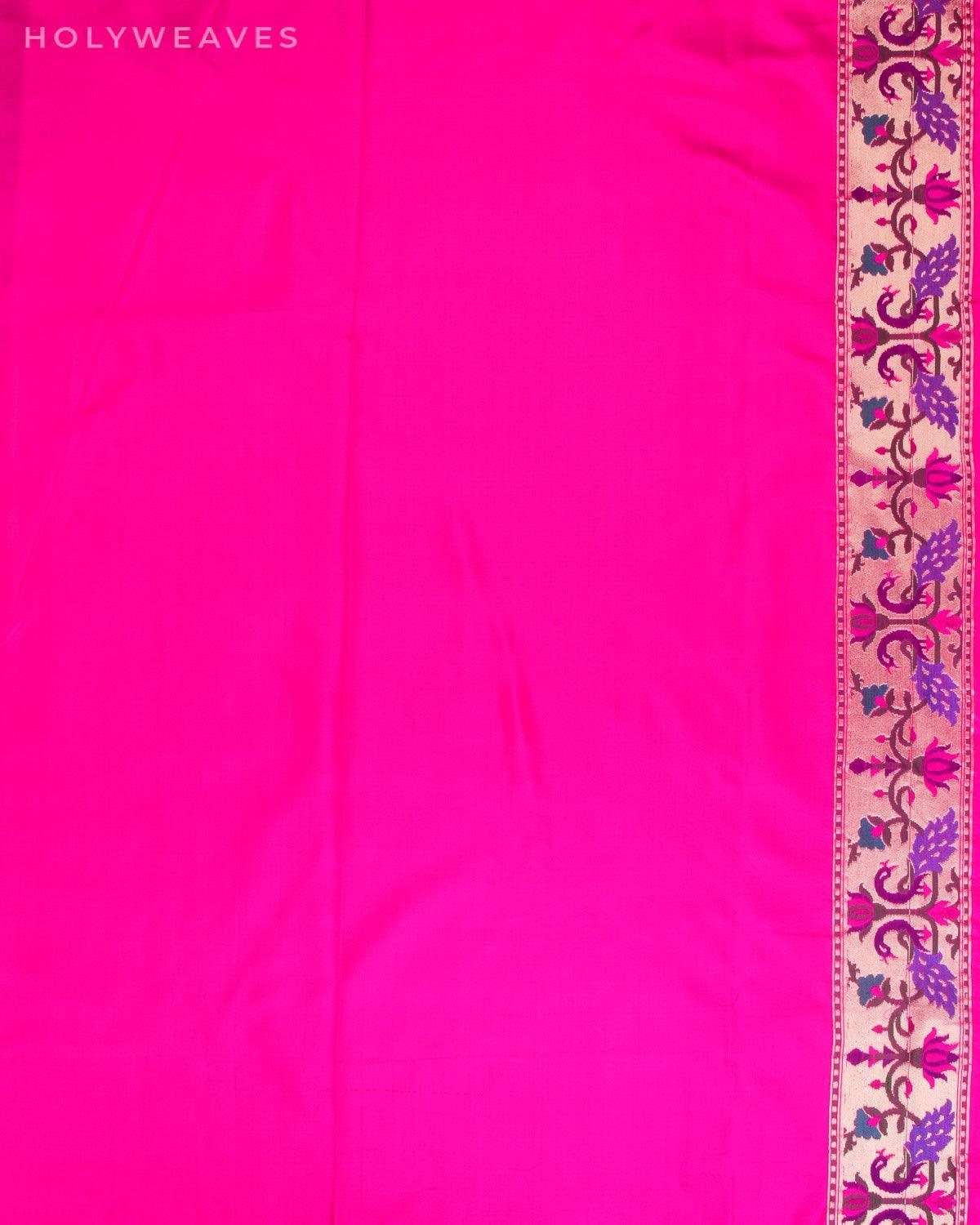 Rani Pink Banarasi Mor Paithani Handwoven Katan Silk Saree - By HolyWeaves, Benares
