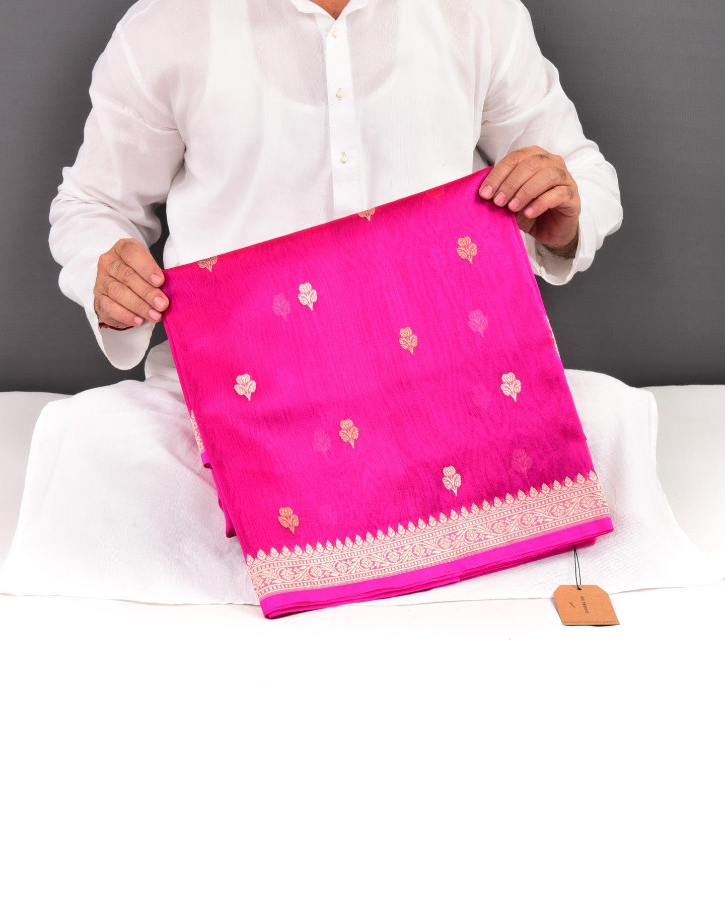 Rani Pink Banarasi Multi-color Butis Kadhuan Brocade Handwoven Kora Silk Saree - By HolyWeaves, Benares