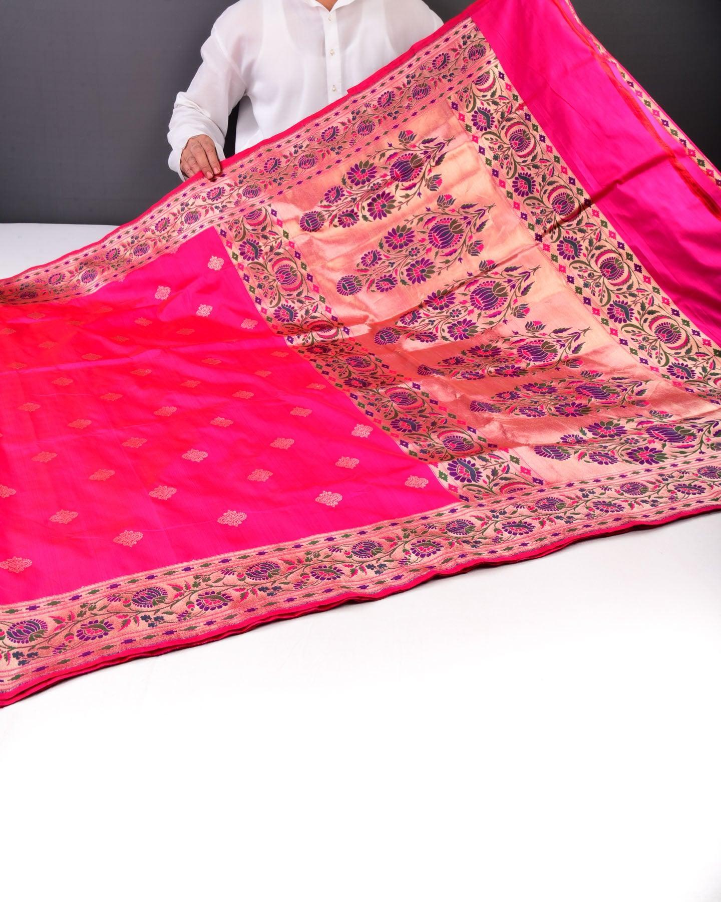Rani Pink Banarasi Paithani Brocade Handwoven Katan Silk Saree - By HolyWeaves, Benares